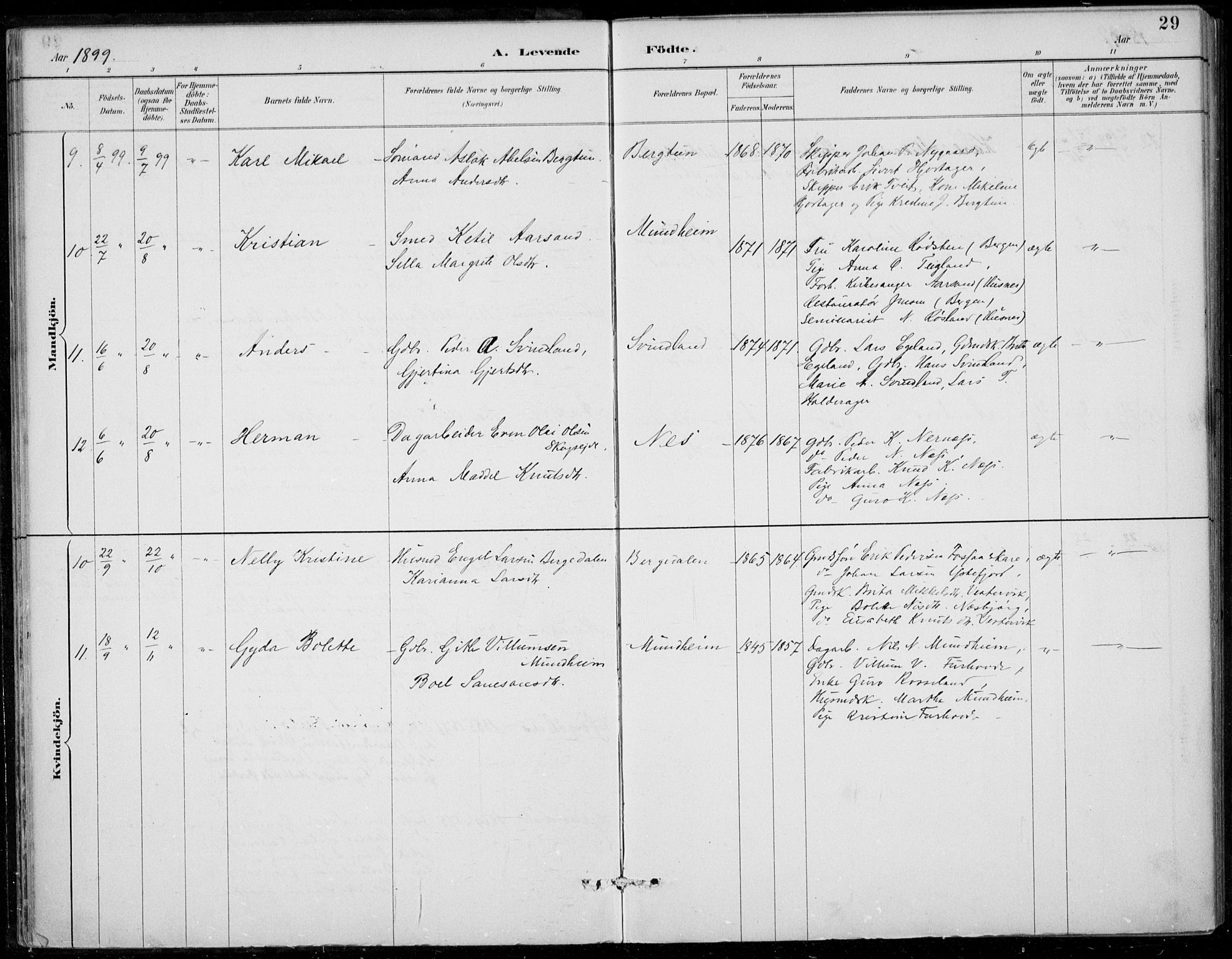 Strandebarm sokneprestembete, AV/SAB-A-78401/H/Haa: Parish register (official) no. D  1, 1886-1912, p. 29