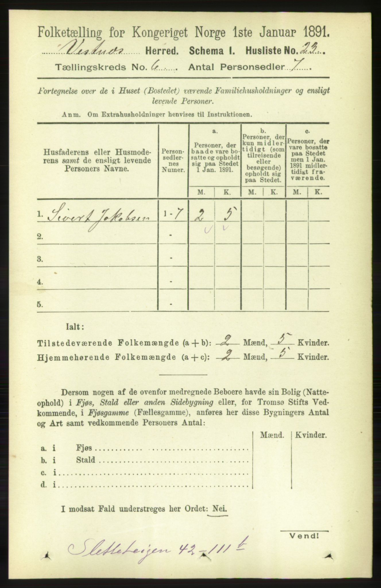 RA, 1891 census for 1535 Vestnes, 1891, p. 2143