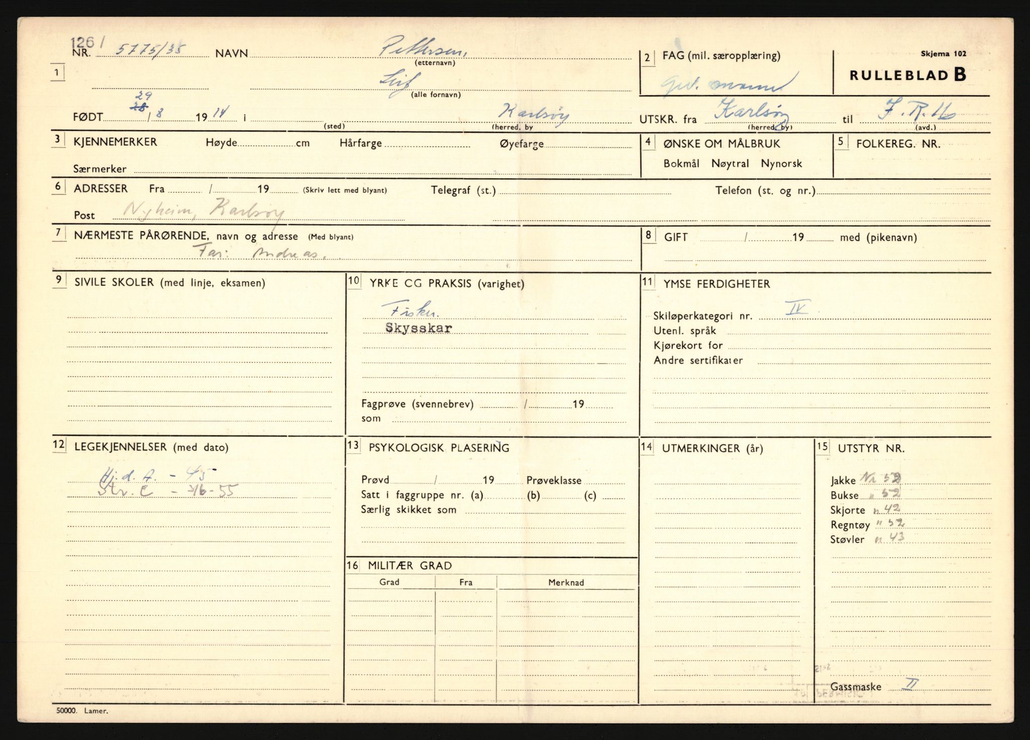 Forsvaret, Troms infanteriregiment nr. 16, AV/RA-RAFA-3146/P/Pa/L0019: Rulleblad for regimentets menige mannskaper, årsklasse 1935, 1935, p. 1041