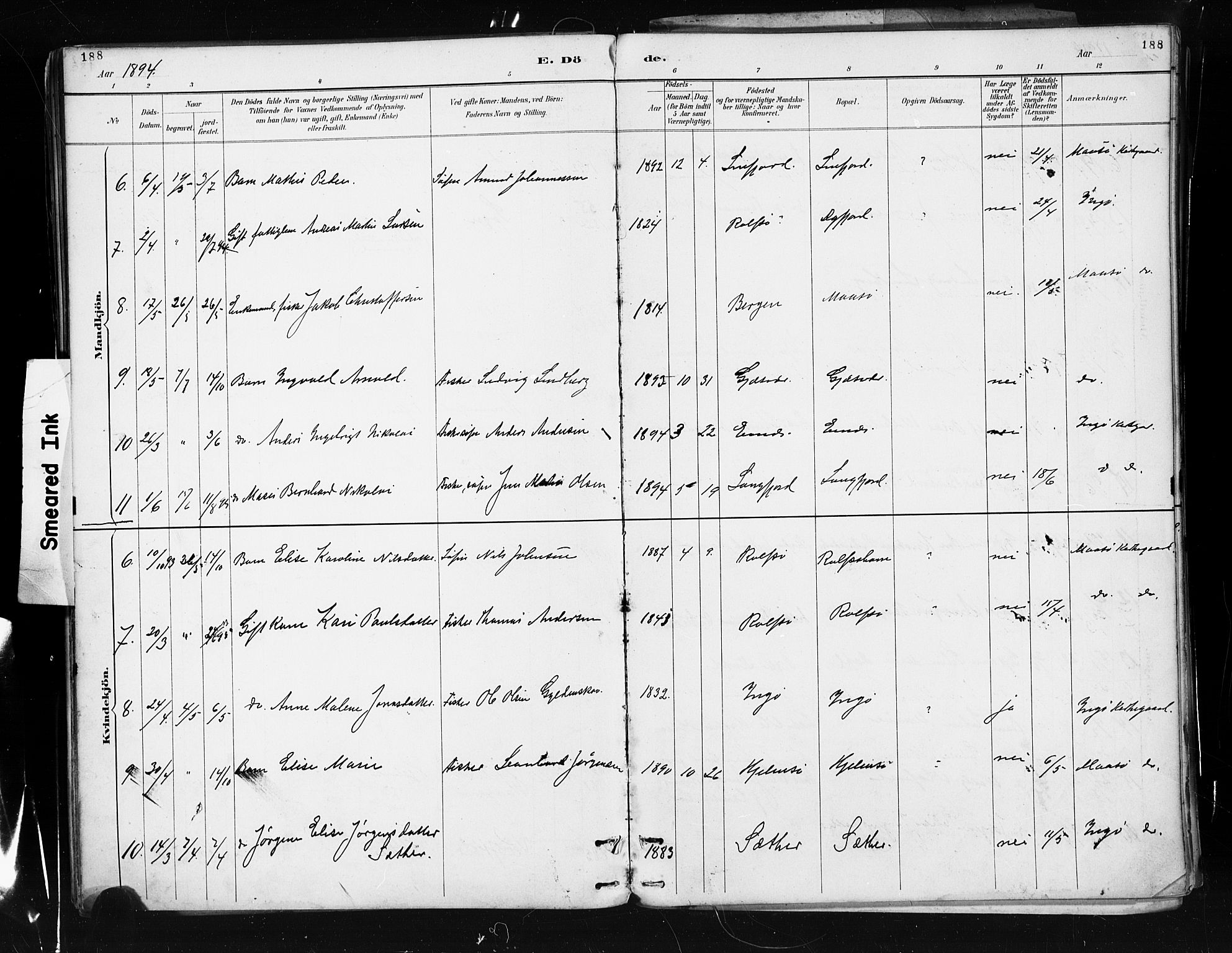 Måsøy sokneprestkontor, AV/SATØ-S-1348/H/Ha/L0005kirke: Parish register (official) no. 5, 1892-1902, p. 188