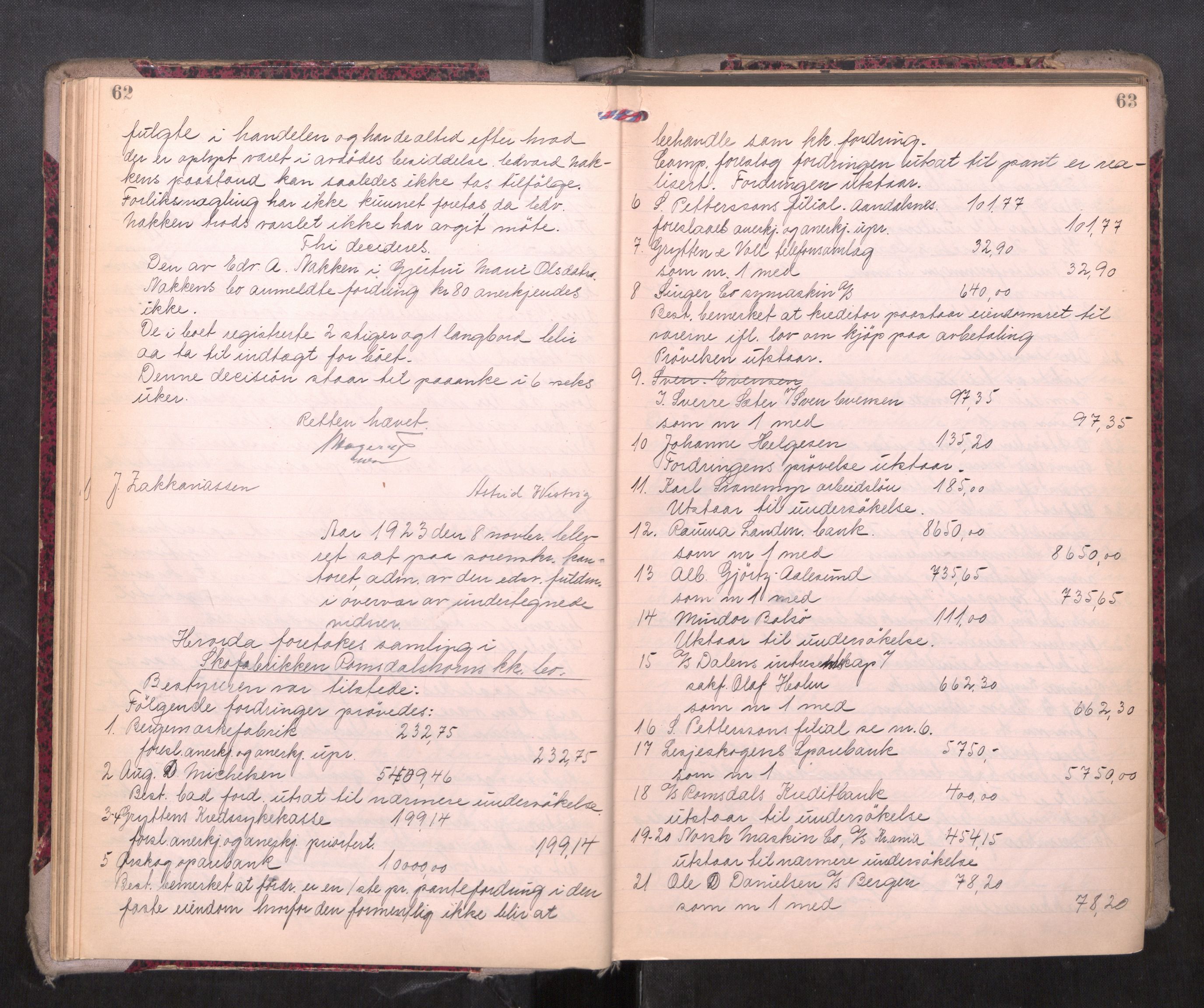 Romsdal sorenskriveri, AV/SAT-A-4149/1/3/3B/L0010: Skiftebehandlingsprotokoll, 1923-1925, p. 62-63