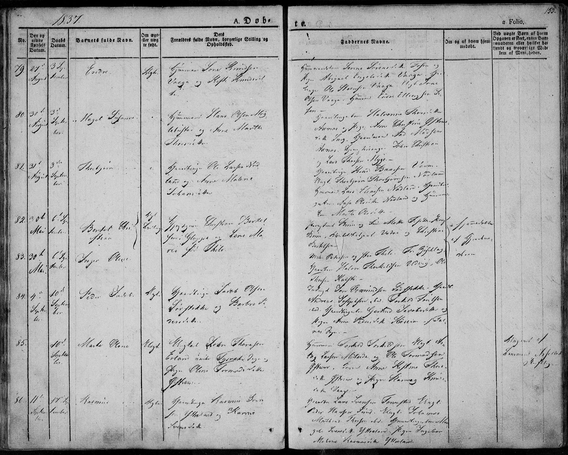 Avaldsnes sokneprestkontor, AV/SAST-A -101851/H/Ha/Haa/L0005: Parish register (official) no. A 5.1, 1825-1841, p. 155