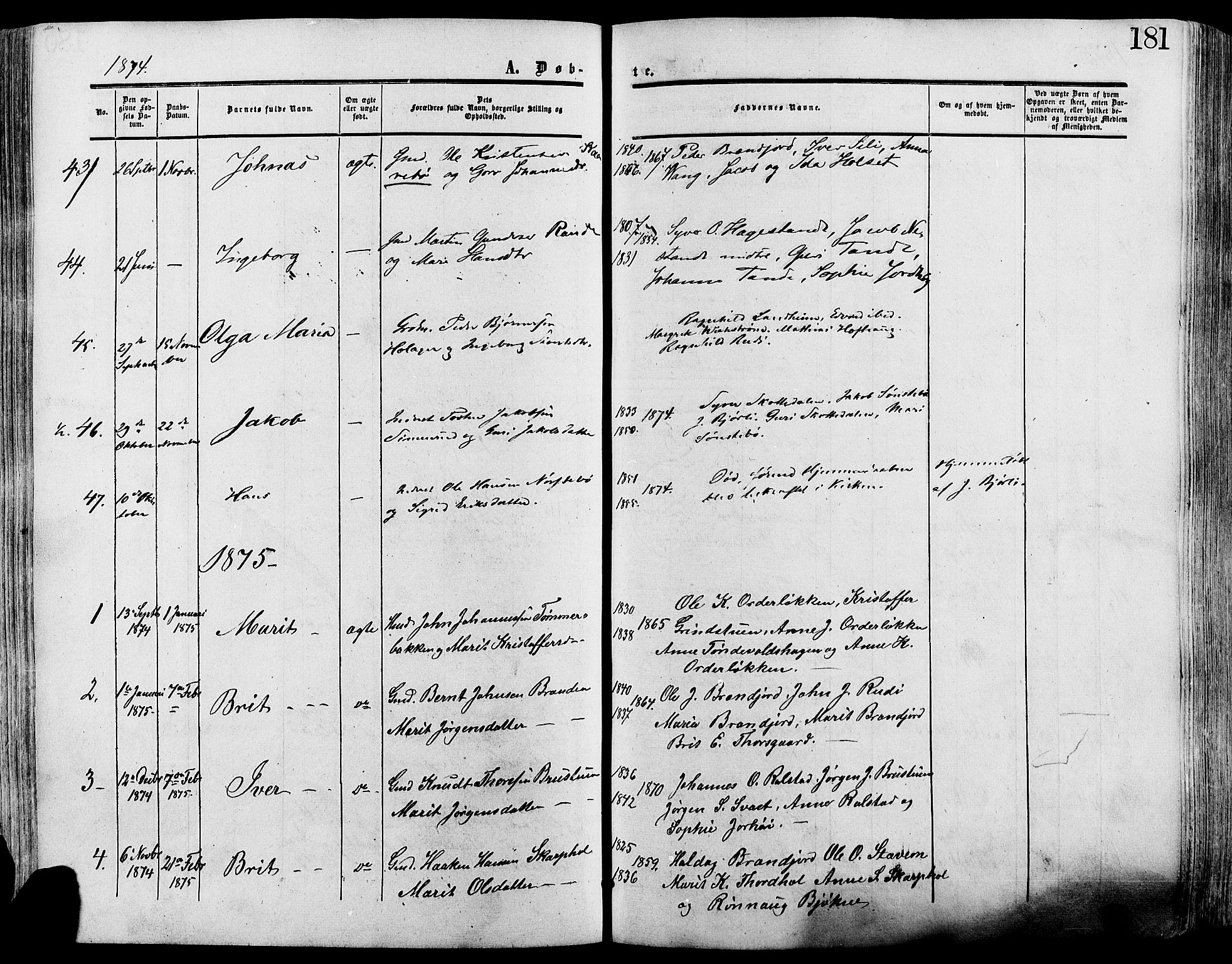 Lesja prestekontor, SAH/PREST-068/H/Ha/Haa/L0008: Parish register (official) no. 8, 1854-1880, p. 181