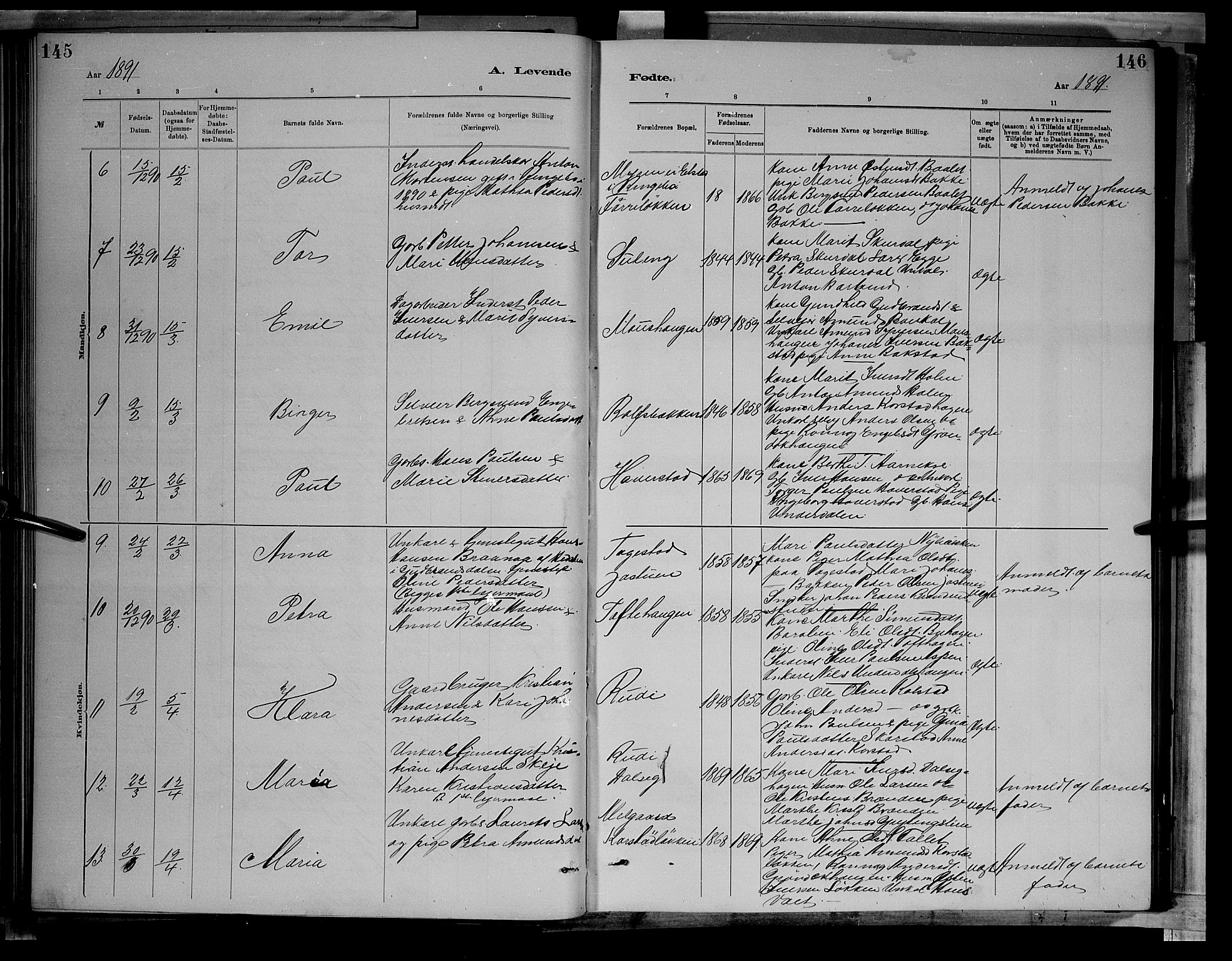 Sør-Fron prestekontor, AV/SAH-PREST-010/H/Ha/Hab/L0003: Parish register (copy) no. 3, 1884-1896, p. 145-146