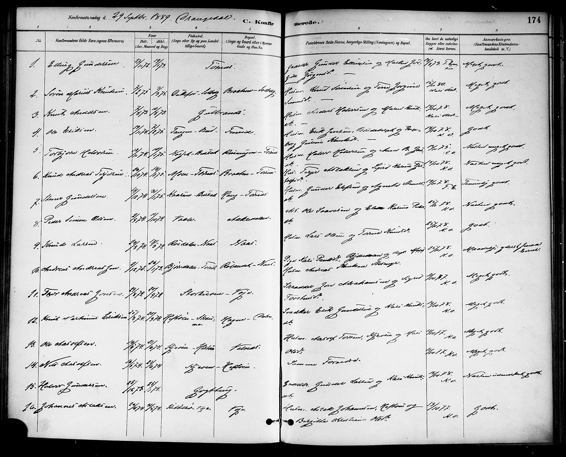 Drangedal kirkebøker, SAKO/A-258/F/Fa/L0010: Parish register (official) no. 10 /1, 1885-1894, p. 174