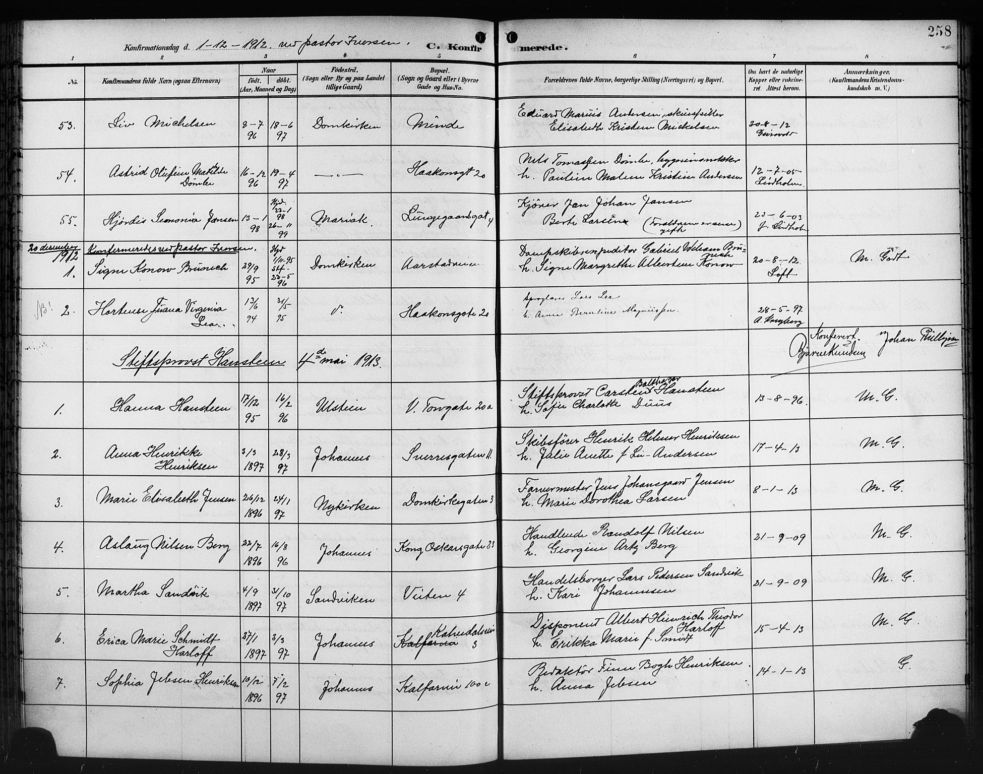 Domkirken sokneprestembete, AV/SAB-A-74801/H/Hab/L0025: Parish register (copy) no. C 5, 1899-1916, p. 258