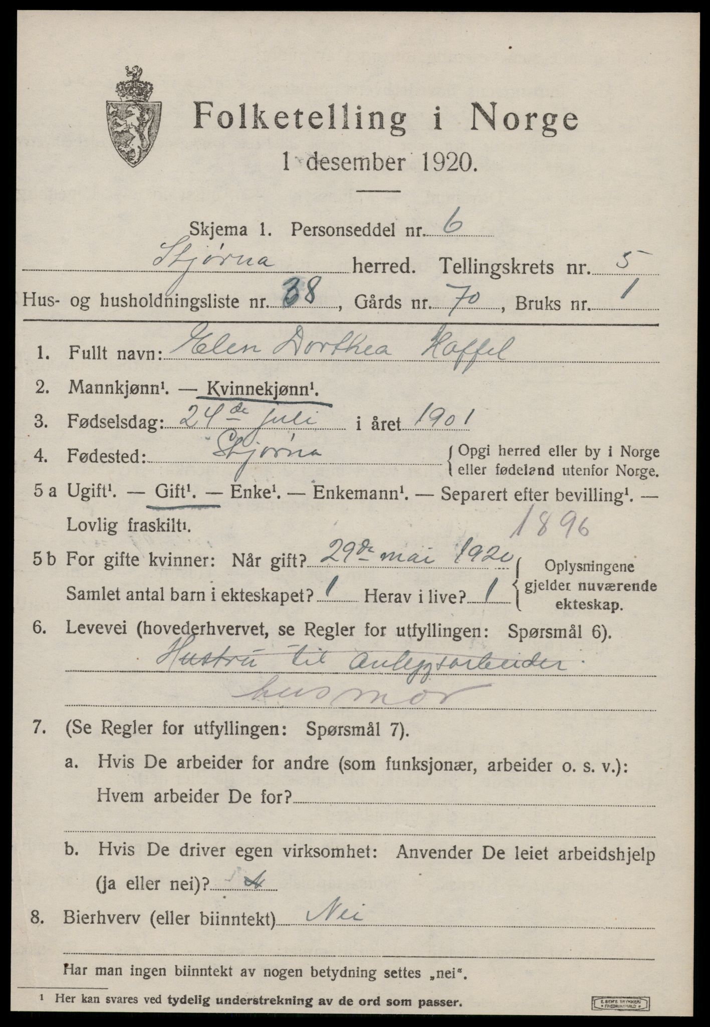 SAT, 1920 census for Stjørna, 1920, p. 4206