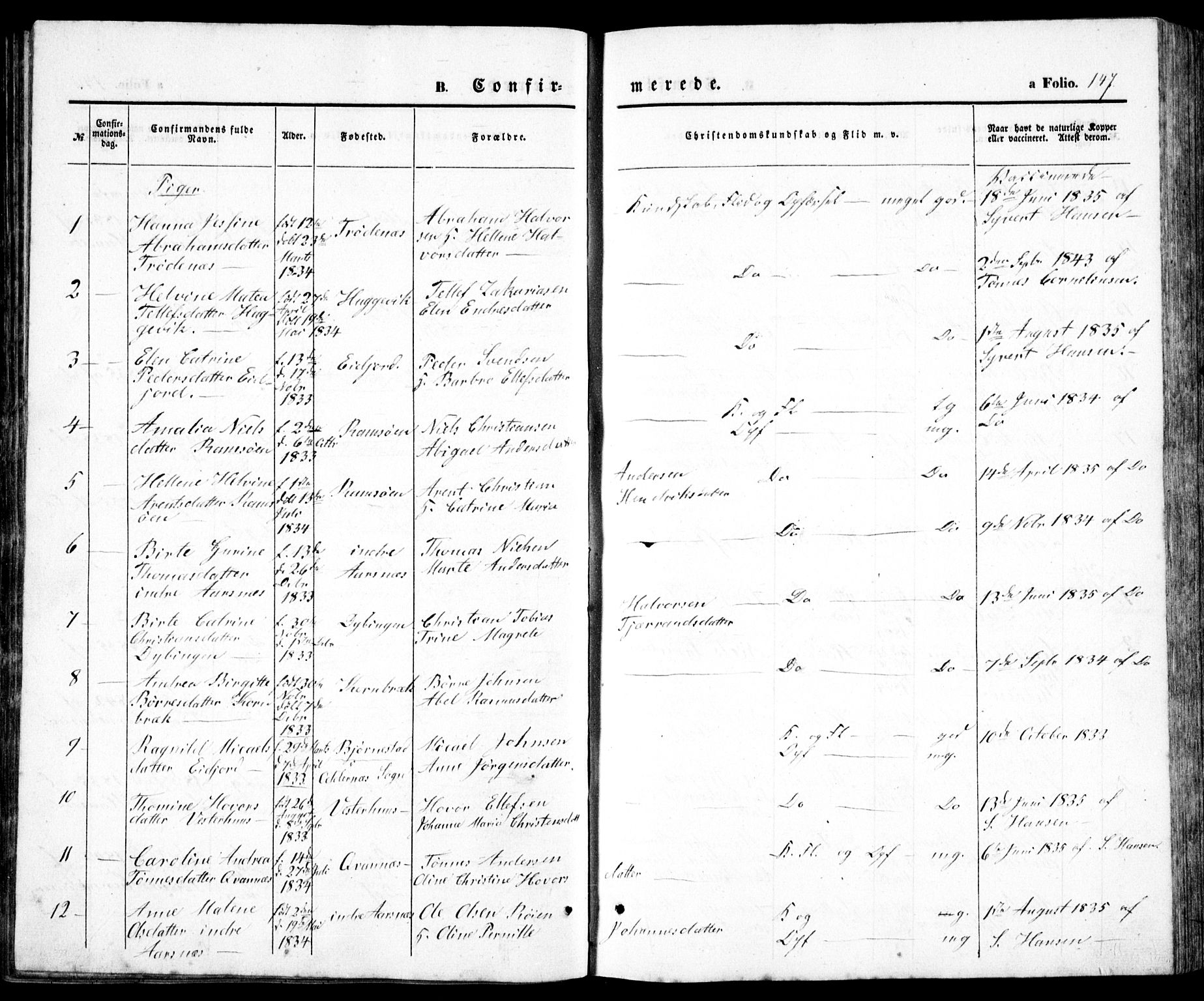Høvåg sokneprestkontor, SAK/1111-0025/F/Fb/L0002: Parish register (copy) no. B 2, 1847-1869, p. 147