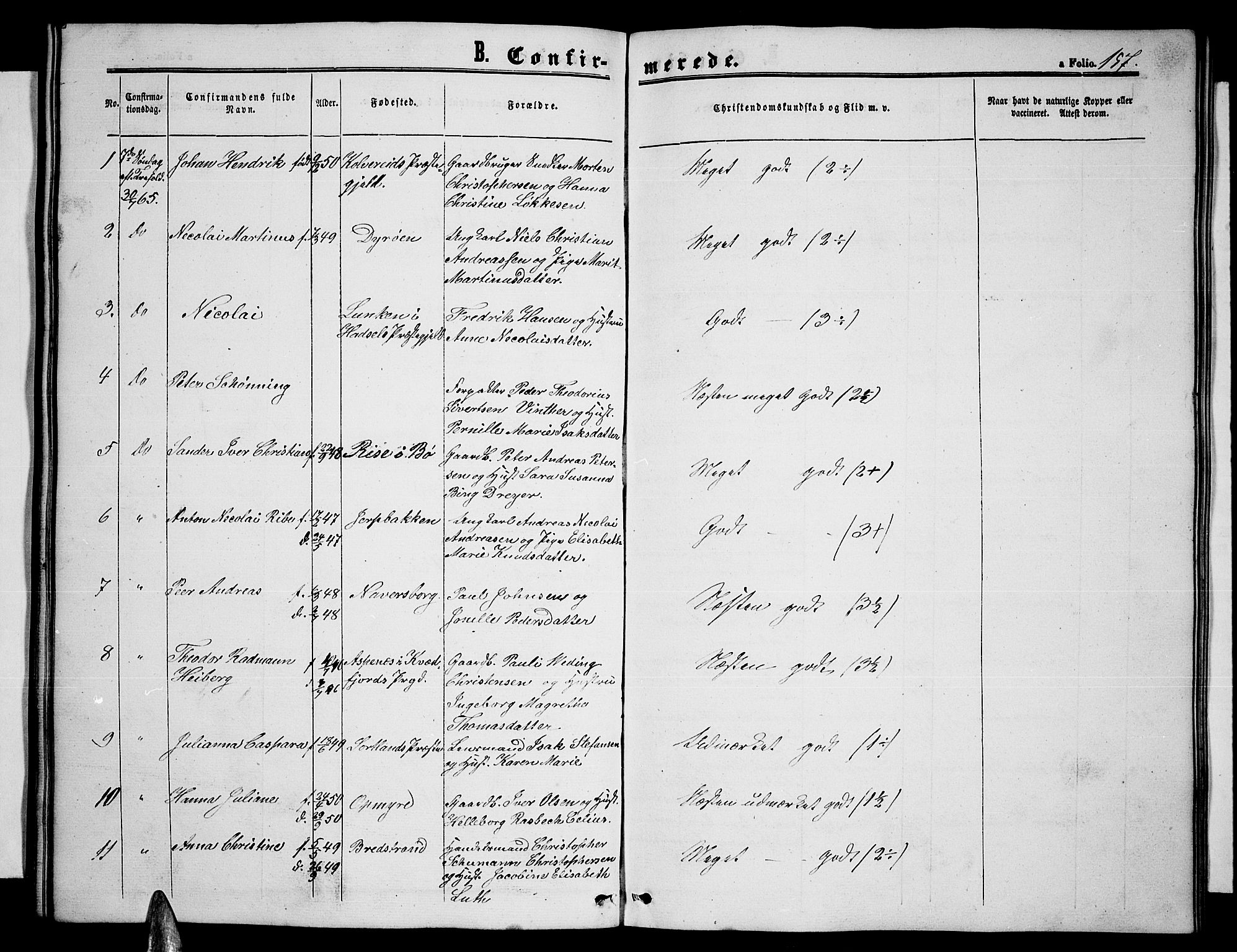 Ministerialprotokoller, klokkerbøker og fødselsregistre - Nordland, AV/SAT-A-1459/893/L1347: Parish register (copy) no. 893C02, 1858-1866, p. 157