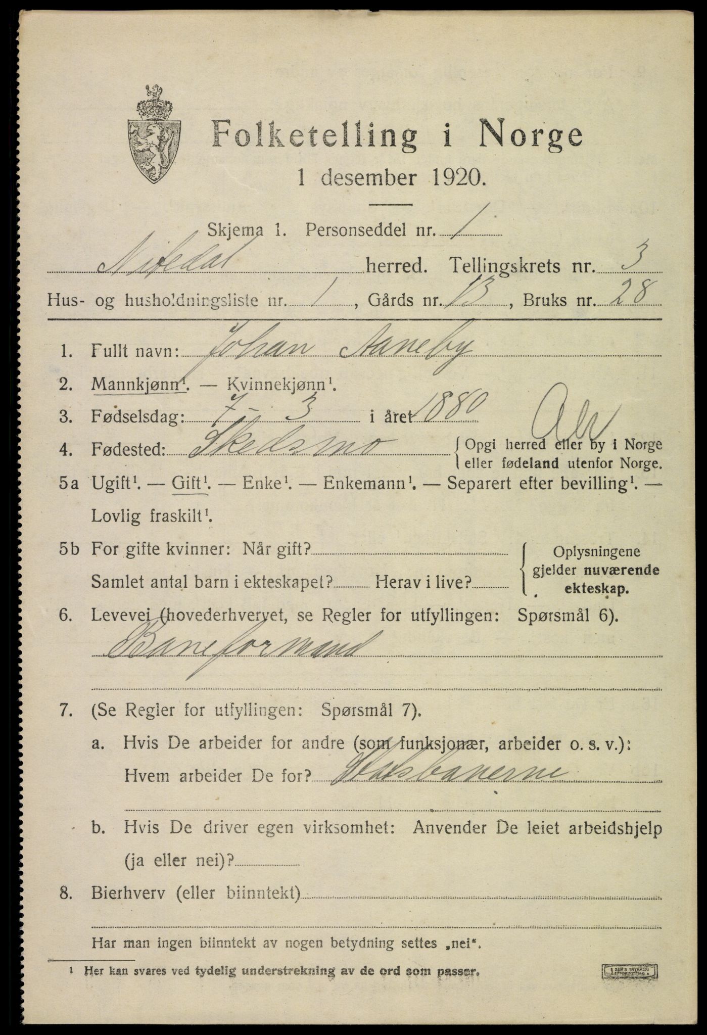 SAO, 1920 census for Nittedal, 1920, p. 3368