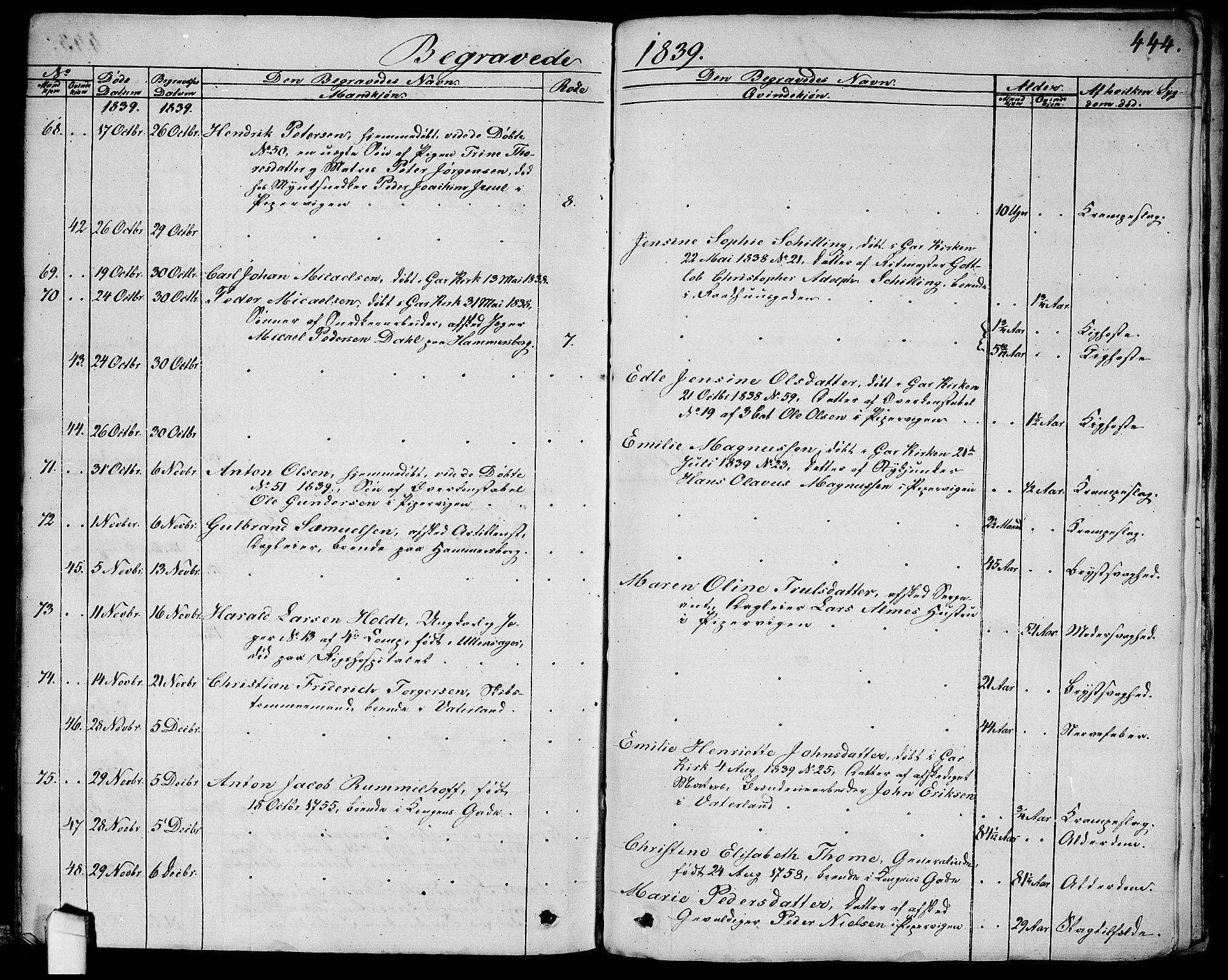 Garnisonsmenigheten Kirkebøker, AV/SAO-A-10846/G/Ga/L0004: Parish register (copy) no. 4, 1828-1840, p. 444