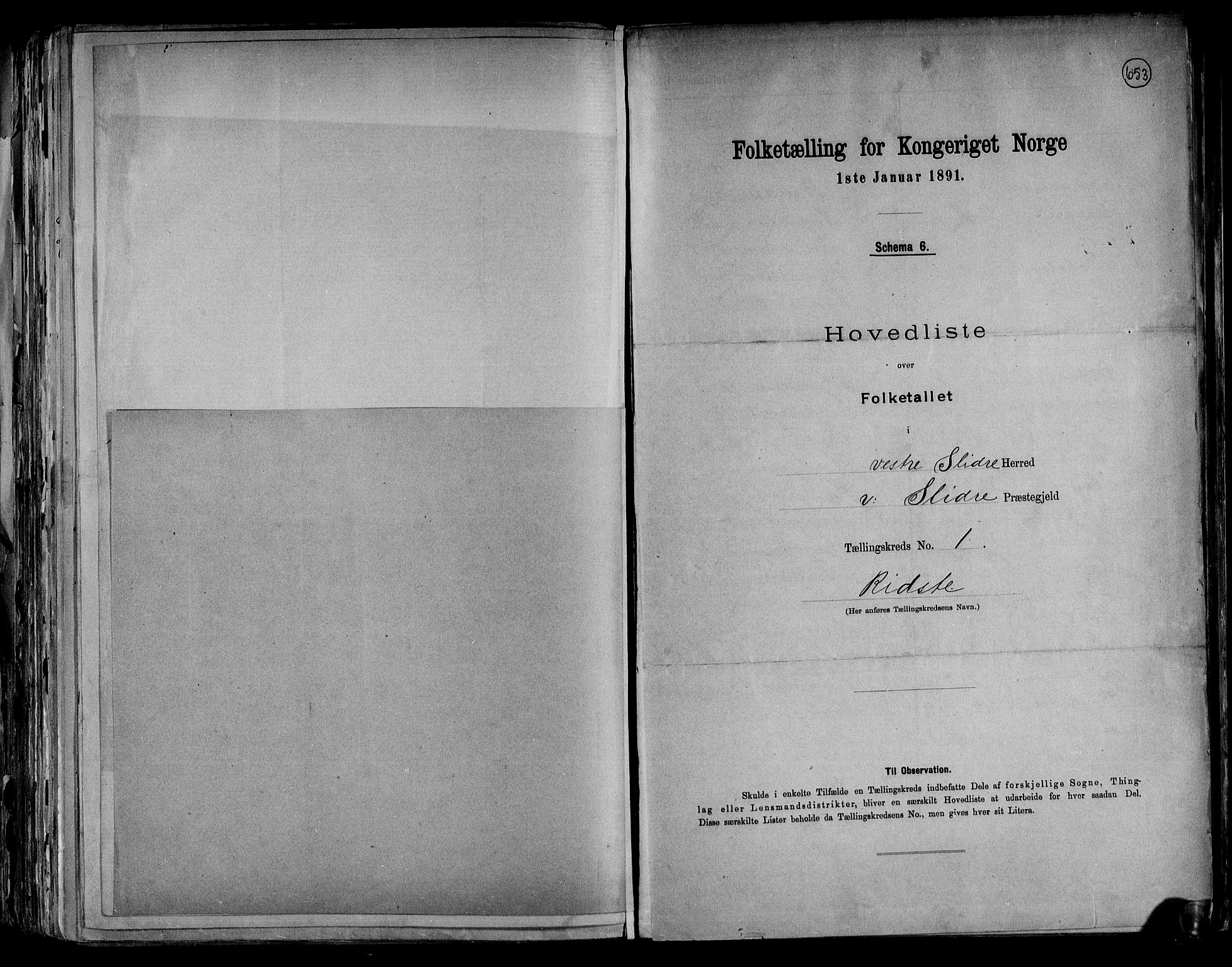 RA, 1891 census for 0543 Vestre Slidre, 1891, p. 6