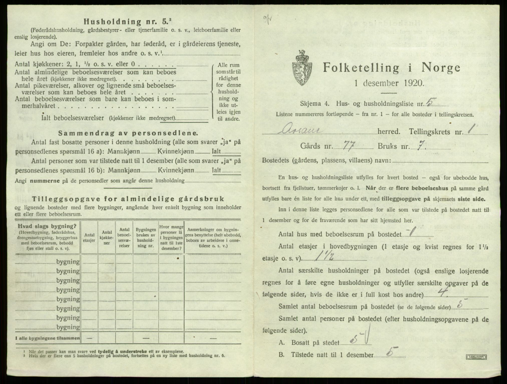 SAB, 1920 census for Åsane, 1920, p. 37