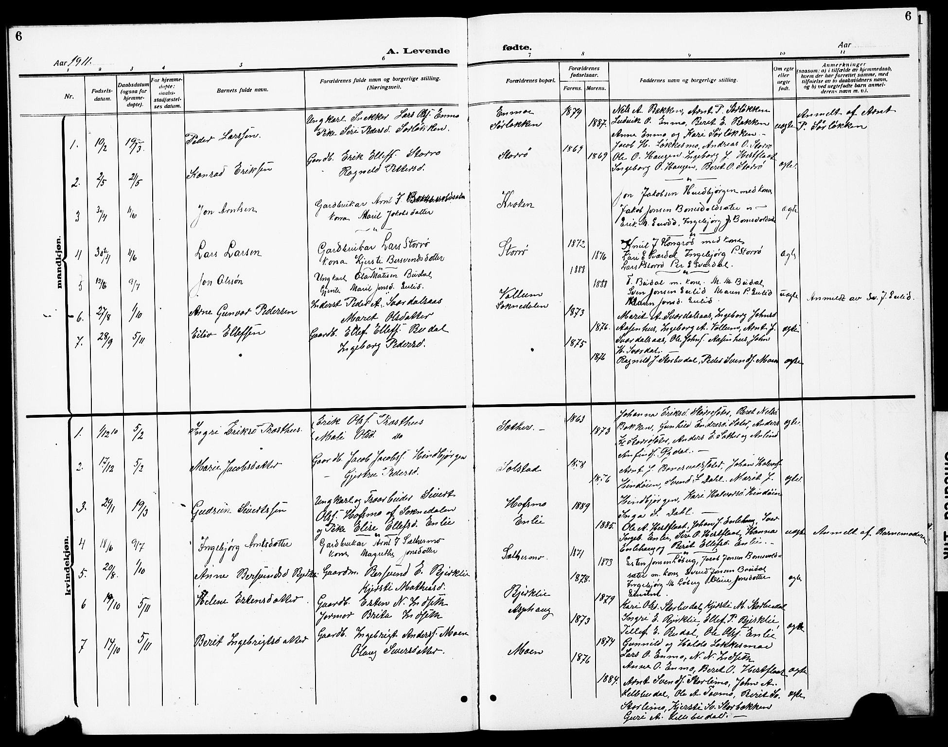 Ministerialprotokoller, klokkerbøker og fødselsregistre - Sør-Trøndelag, SAT/A-1456/690/L1052: Parish register (copy) no. 690C02, 1907-1929, p. 6