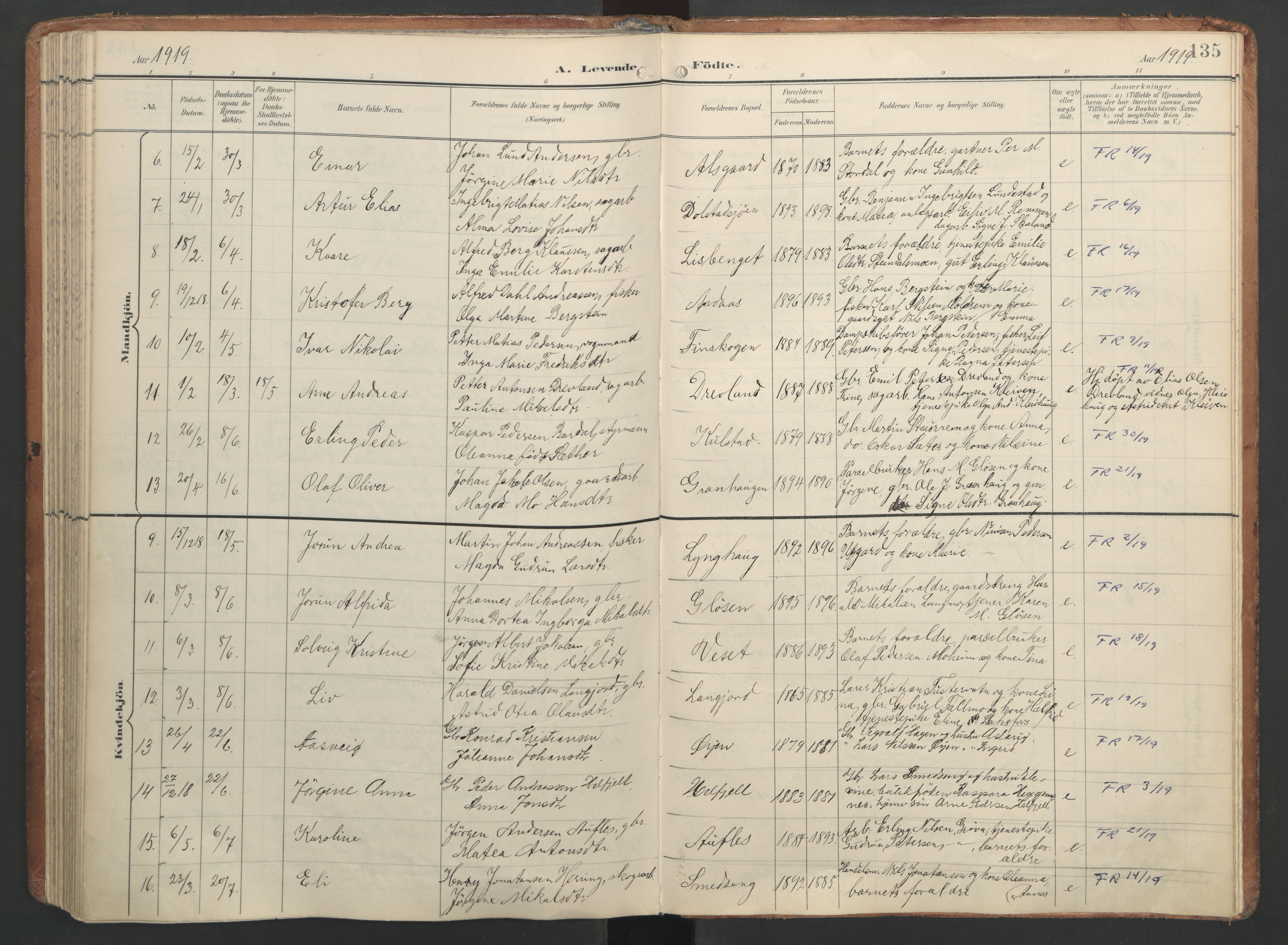 Ministerialprotokoller, klokkerbøker og fødselsregistre - Nordland, SAT/A-1459/820/L0297: Parish register (official) no. 820A18, 1897-1917, p. 135