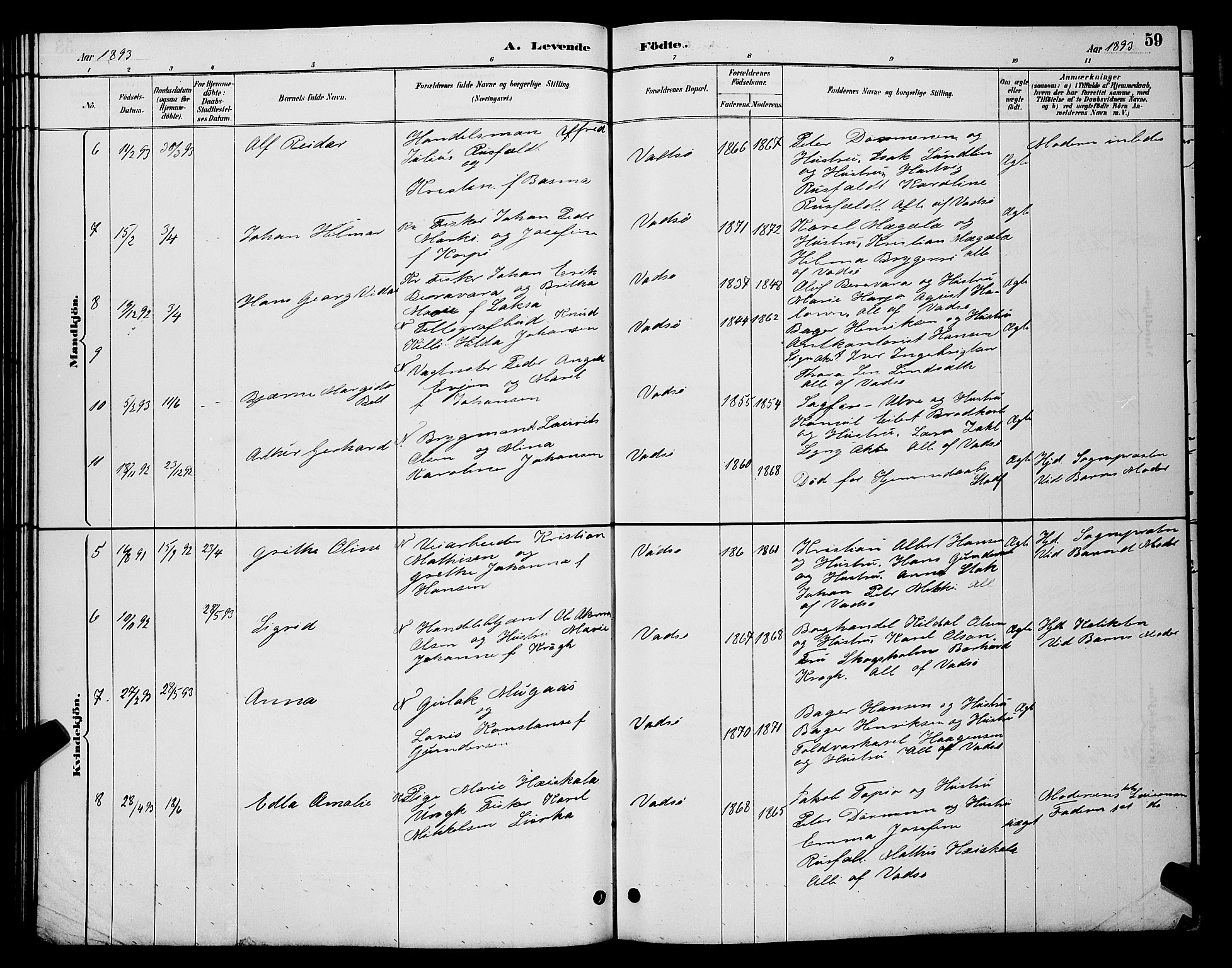 Vadsø sokneprestkontor, SATØ/S-1325/H/Hb/L0004klokker: Parish register (copy) no. 4, 1885-1895, p. 59
