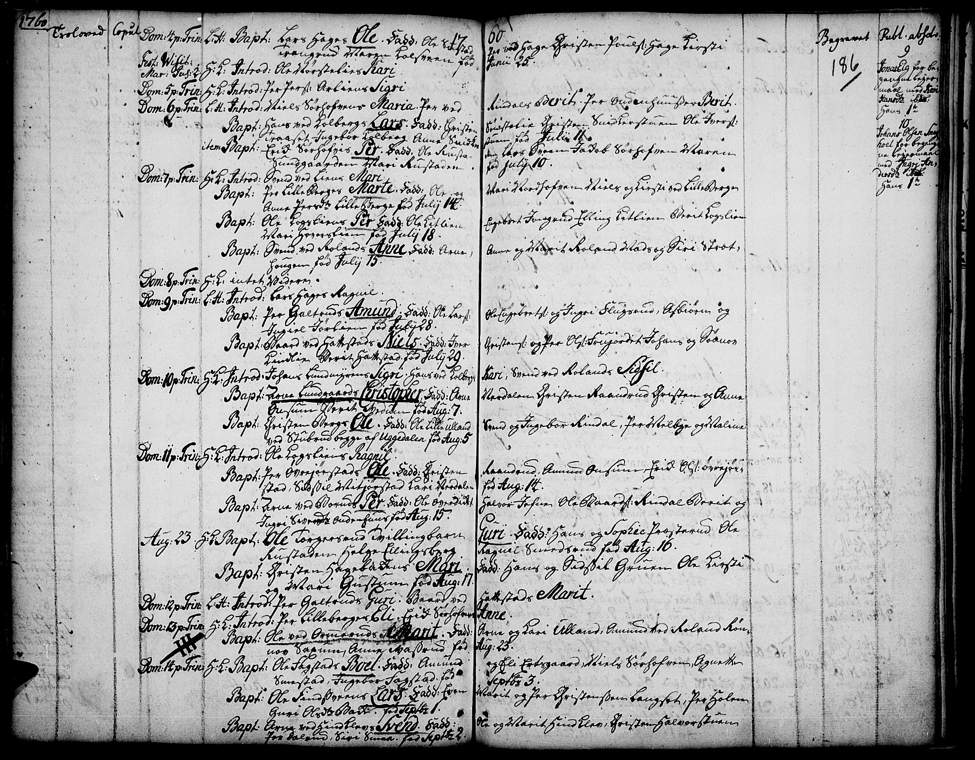 Fåberg prestekontor, SAH/PREST-086/H/Ha/Haa/L0001: Parish register (official) no. 1, 1727-1775, p. 186