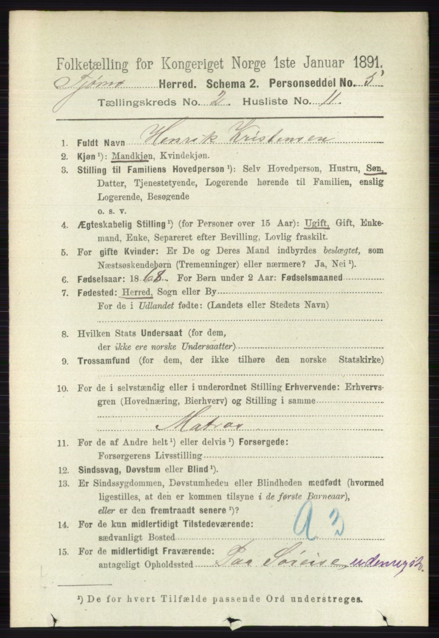 RA, 1891 census for 0723 Tjøme, 1891, p. 431