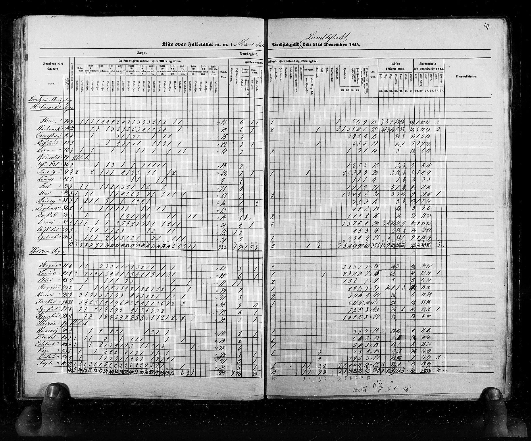 RA, Census 1845, vol. 6: Lister og Mandal amt og Stavanger amt, 1845, p. 41