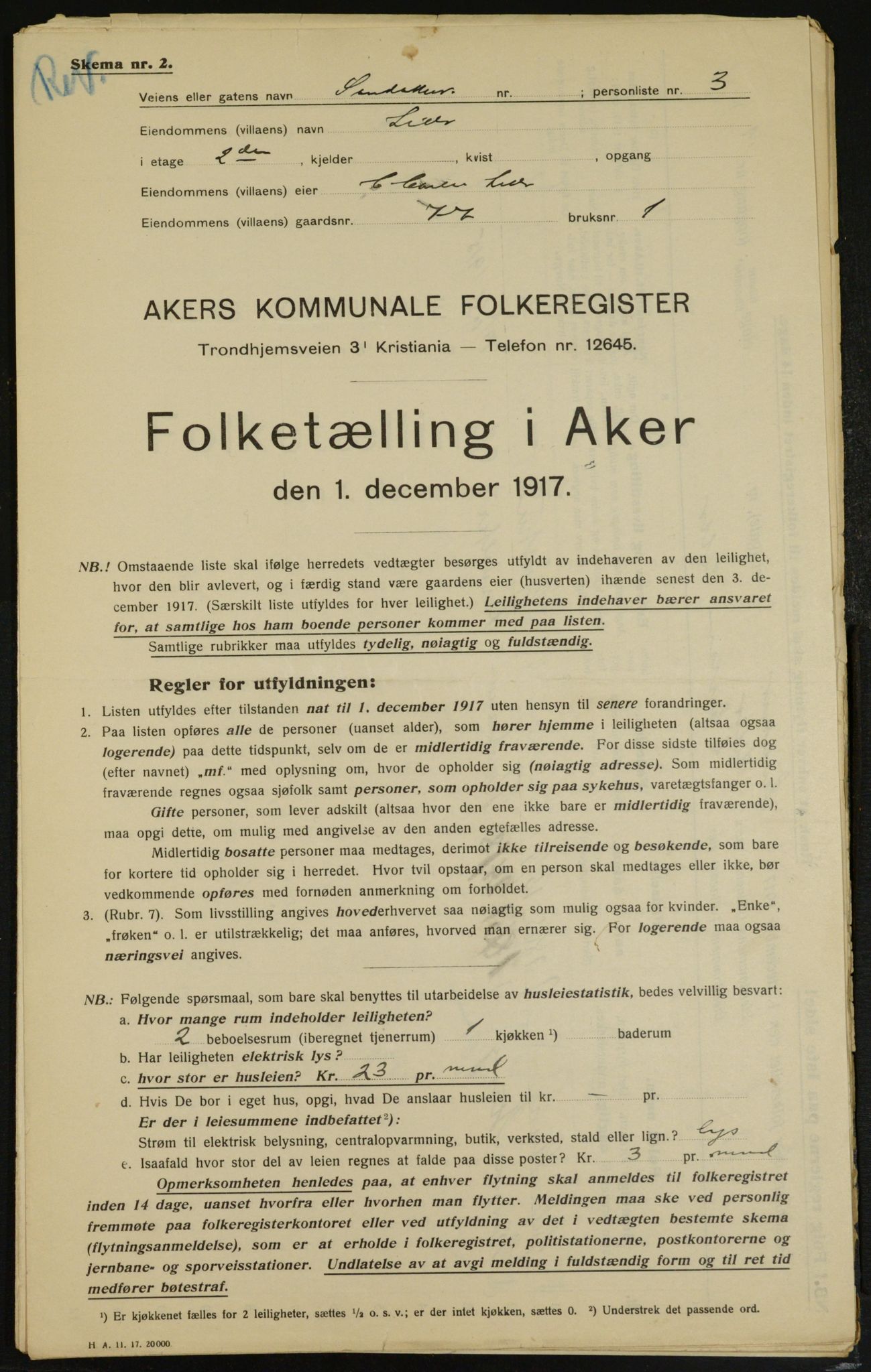 OBA, Municipal Census 1917 for Aker, 1917, p. 13453