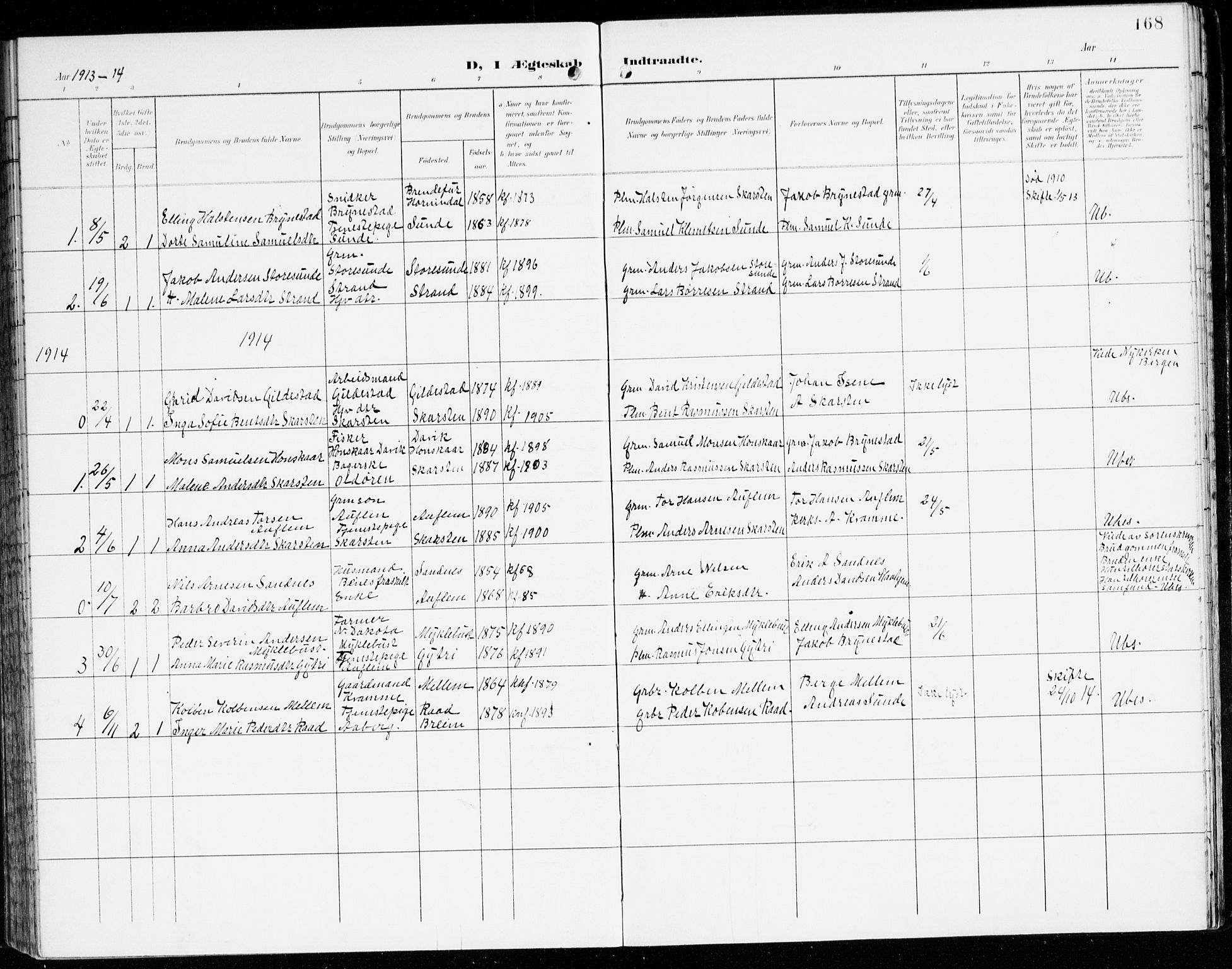 Innvik sokneprestembete, AV/SAB-A-80501: Parish register (official) no. C 2, 1900-1920, p. 168