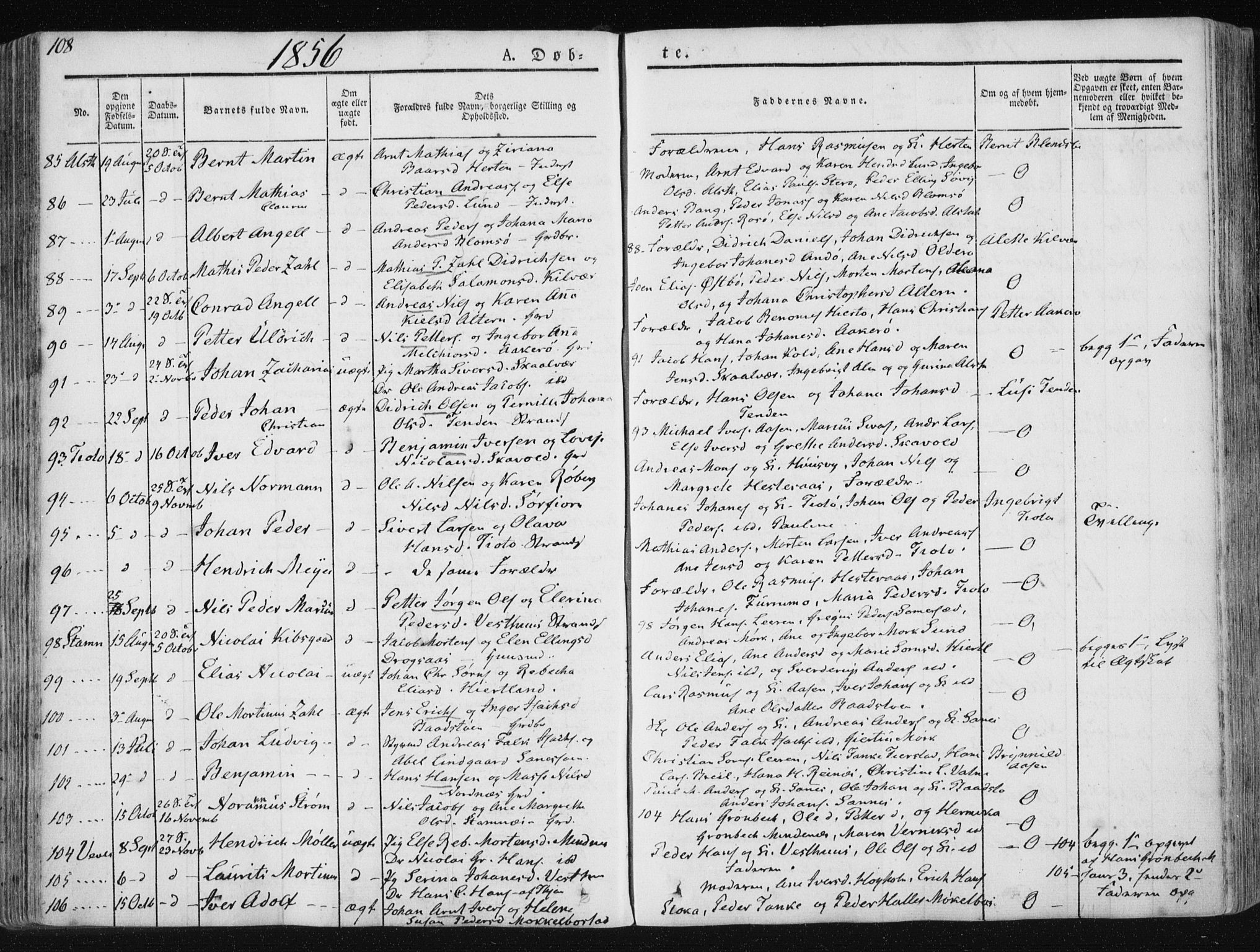 Ministerialprotokoller, klokkerbøker og fødselsregistre - Nordland, SAT/A-1459/830/L0446: Parish register (official) no. 830A10, 1831-1865, p. 108