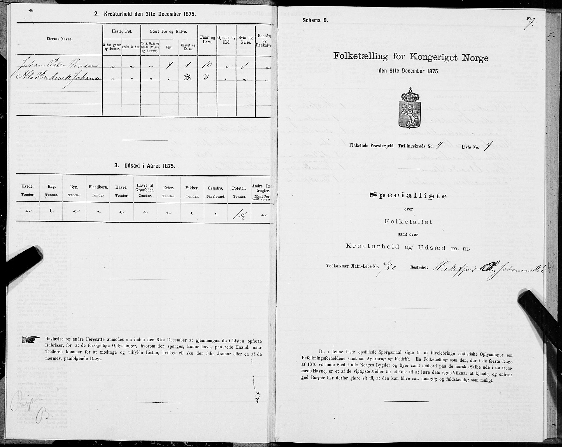 SAT, 1875 census for 1859P Flakstad, 1875, p. 2007