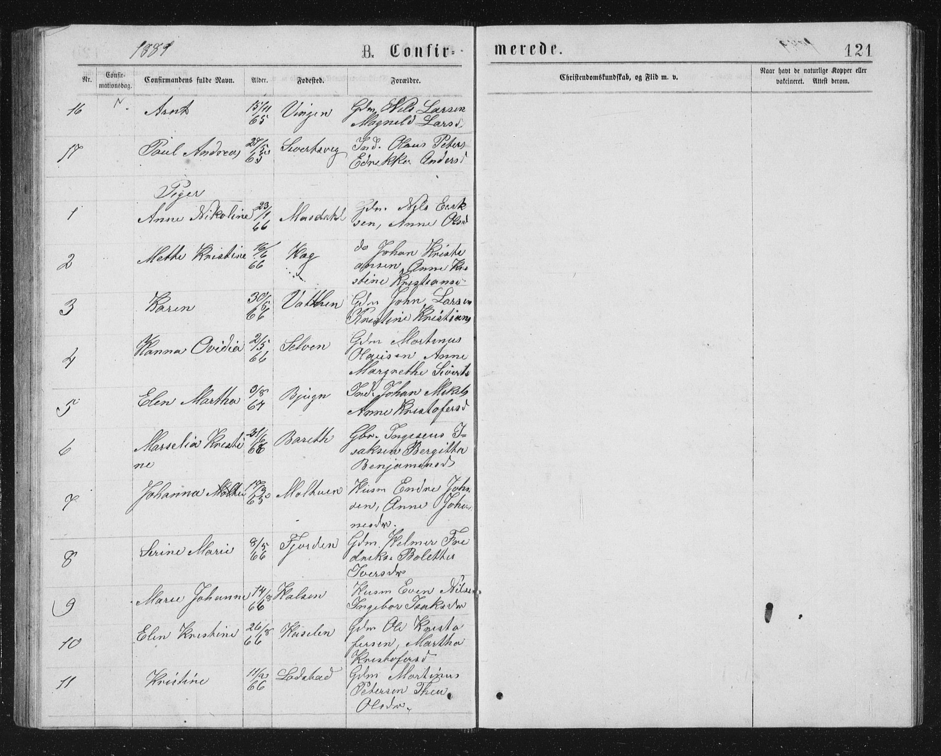 Ministerialprotokoller, klokkerbøker og fødselsregistre - Sør-Trøndelag, AV/SAT-A-1456/662/L0756: Parish register (copy) no. 662C01, 1869-1891, p. 121