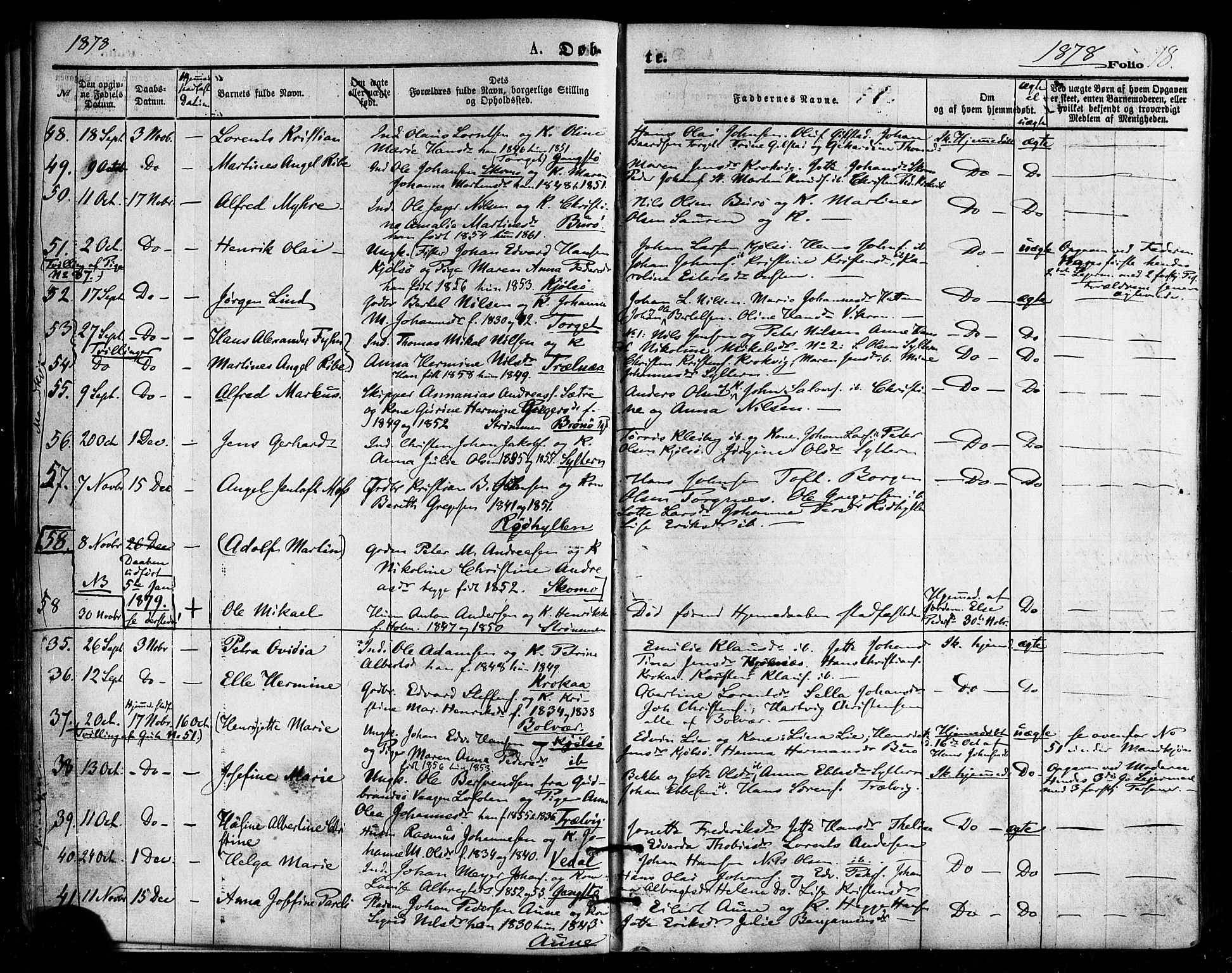 Ministerialprotokoller, klokkerbøker og fødselsregistre - Nordland, SAT/A-1459/813/L0199: Parish register (official) no. 813A09, 1875-1885, p. 18