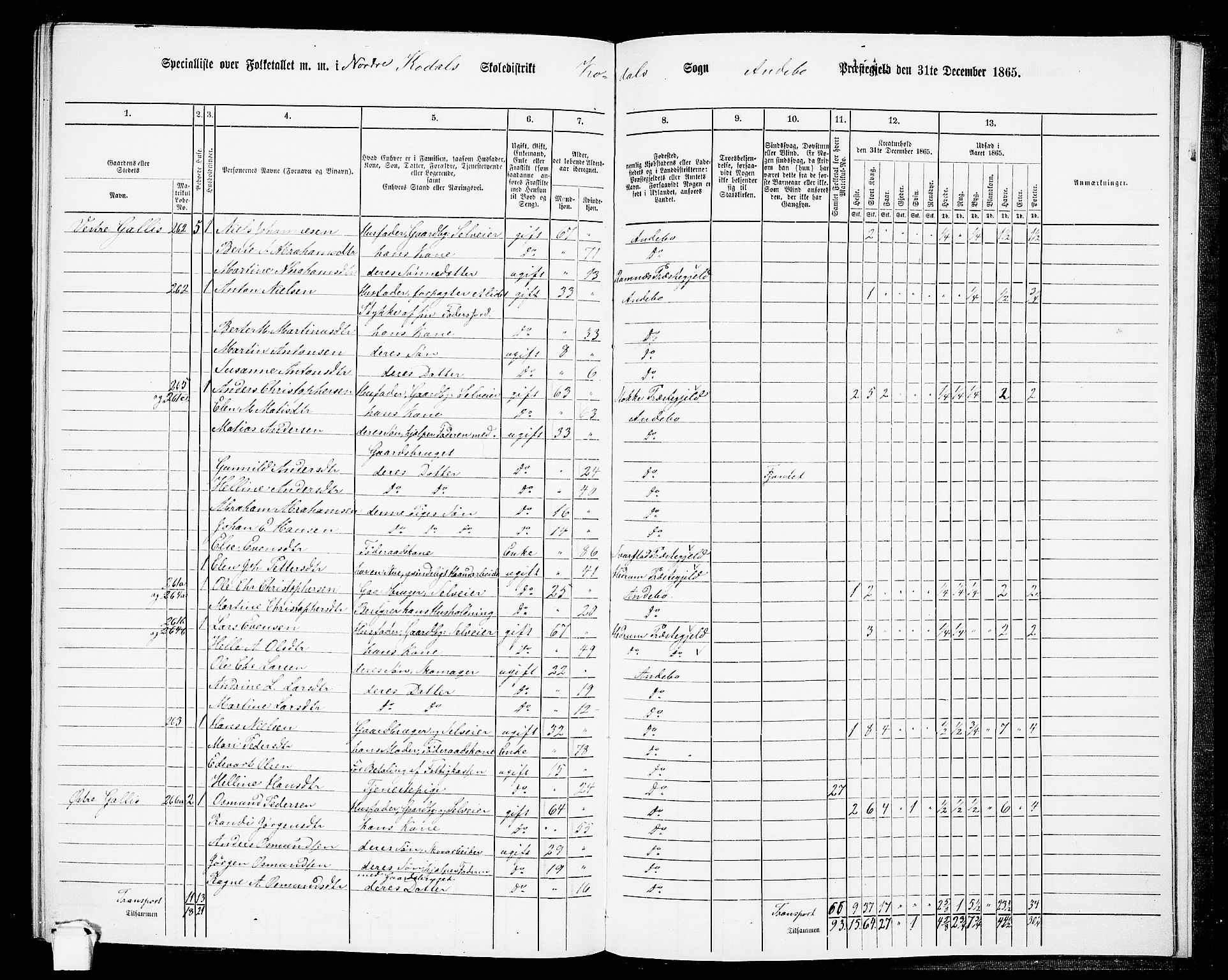 RA, 1865 census for Andebu, 1865, p. 99