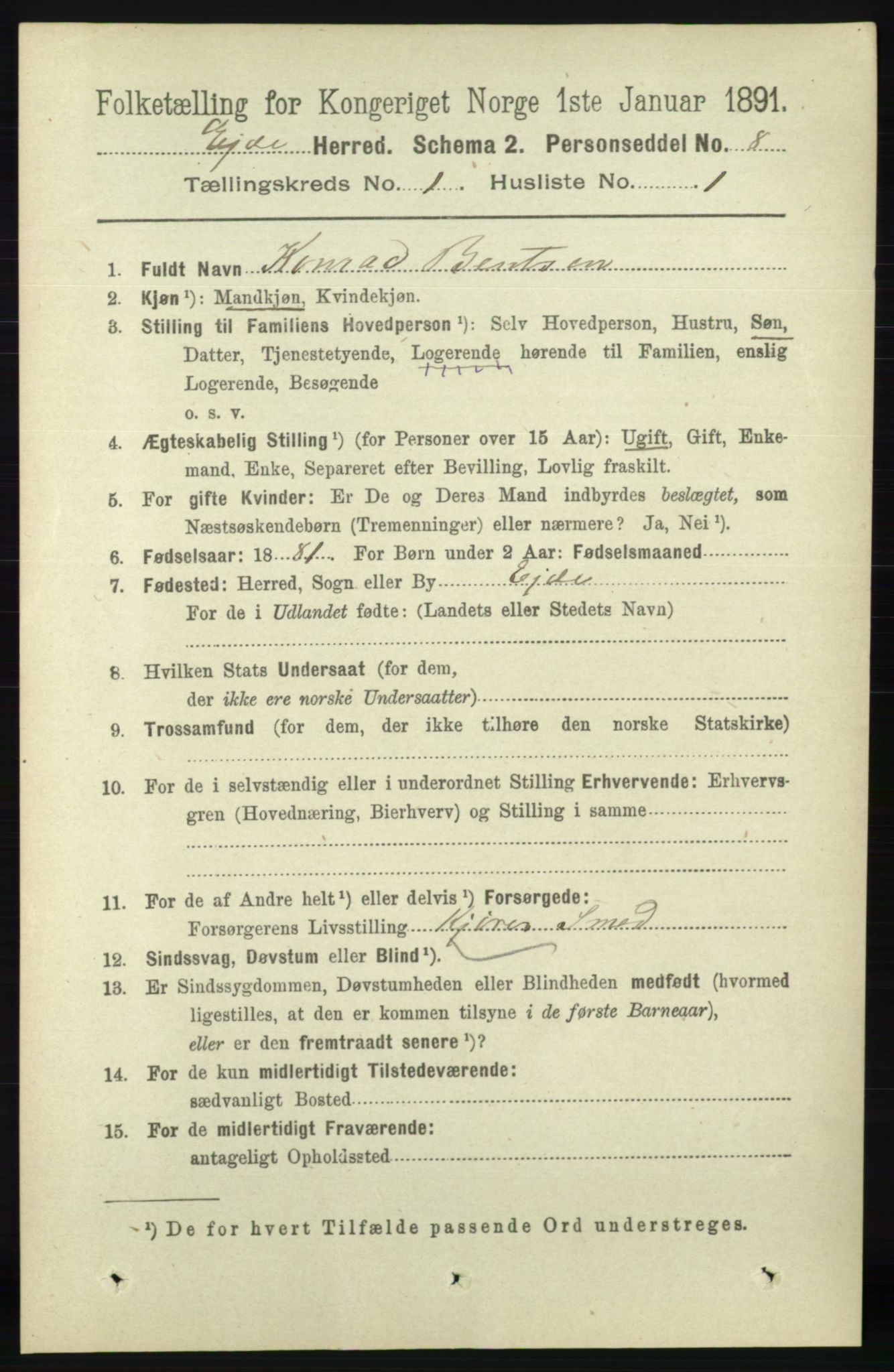 RA, 1891 census for 0925 Eide, 1891, p. 59