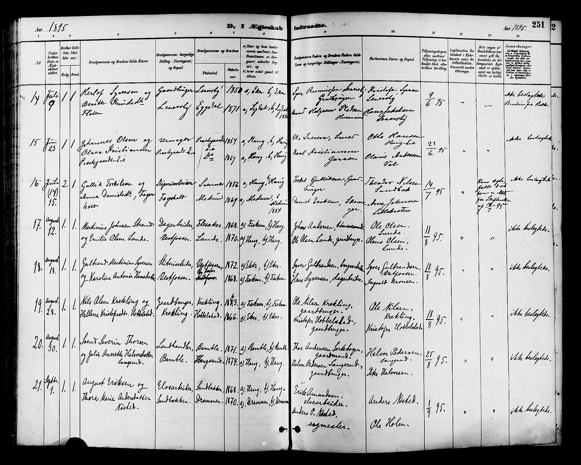 Eiker kirkebøker, AV/SAKO-A-4/F/Fb/L0002: Parish register (official) no. II 2, 1889-1896, p. 251