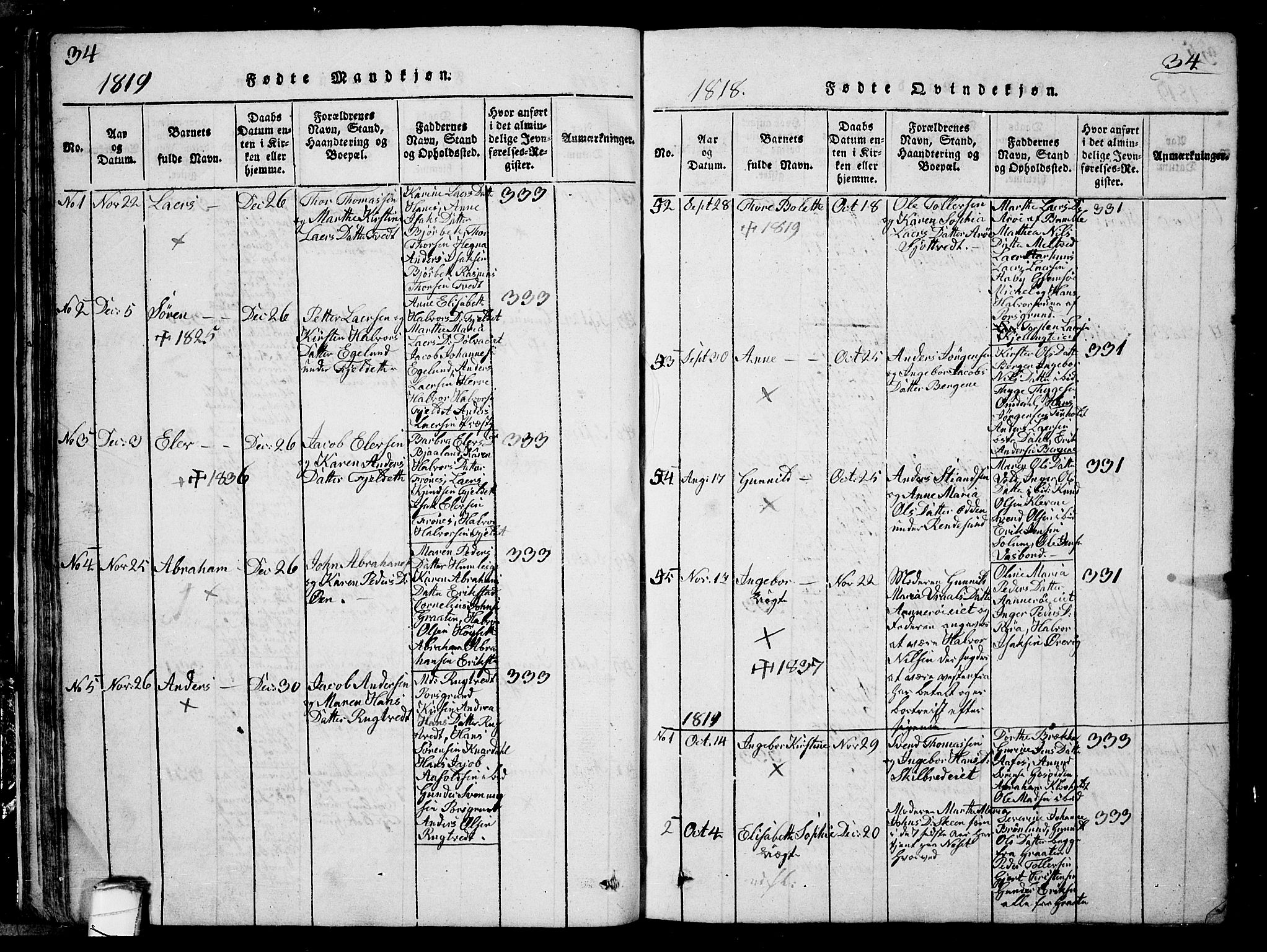 Solum kirkebøker, SAKO/A-306/G/Ga/L0001: Parish register (copy) no. I 1, 1814-1833, p. 34