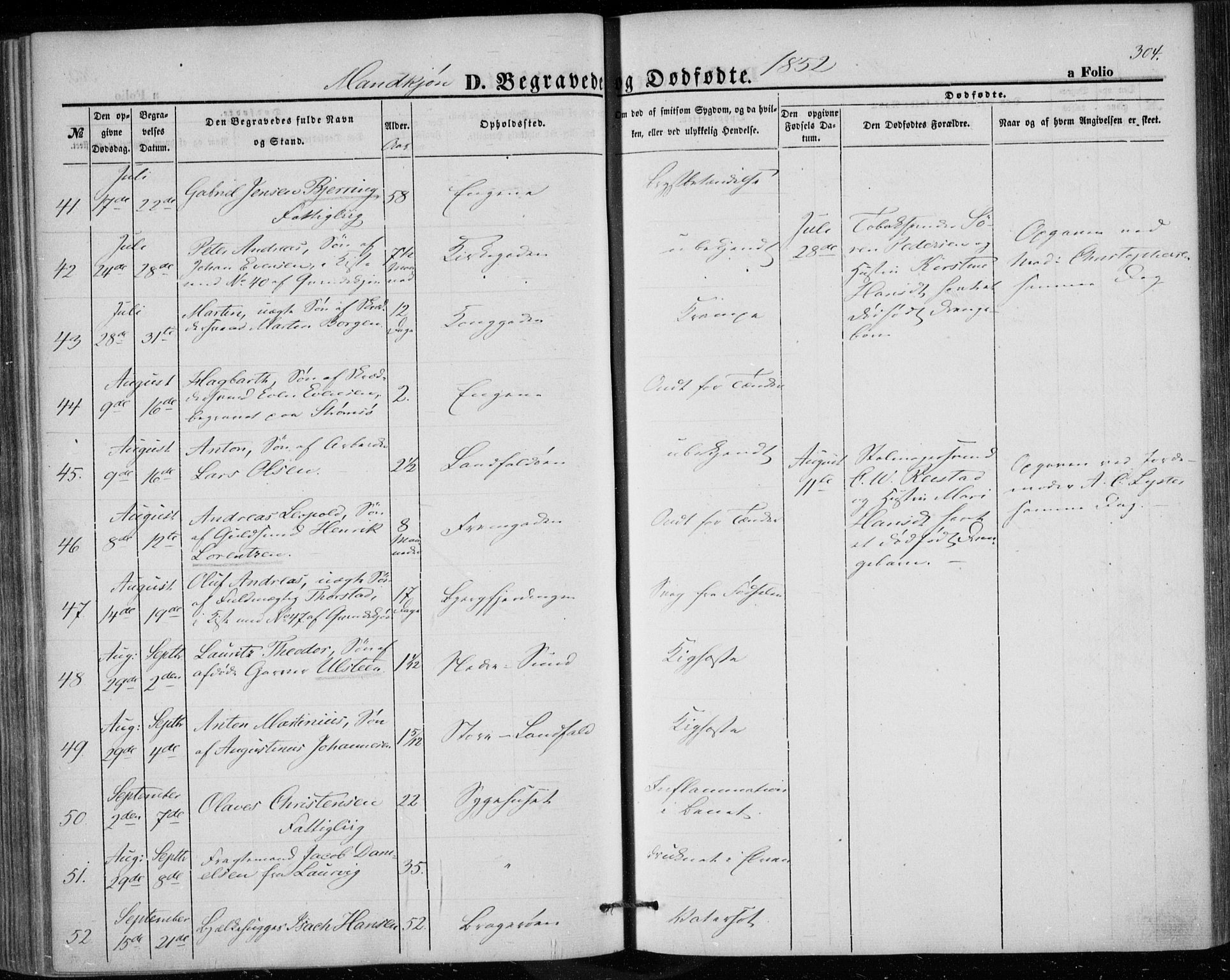 Bragernes kirkebøker, AV/SAKO-A-6/F/Fb/L0002: Parish register (official) no. II 2, 1848-1859, p. 304