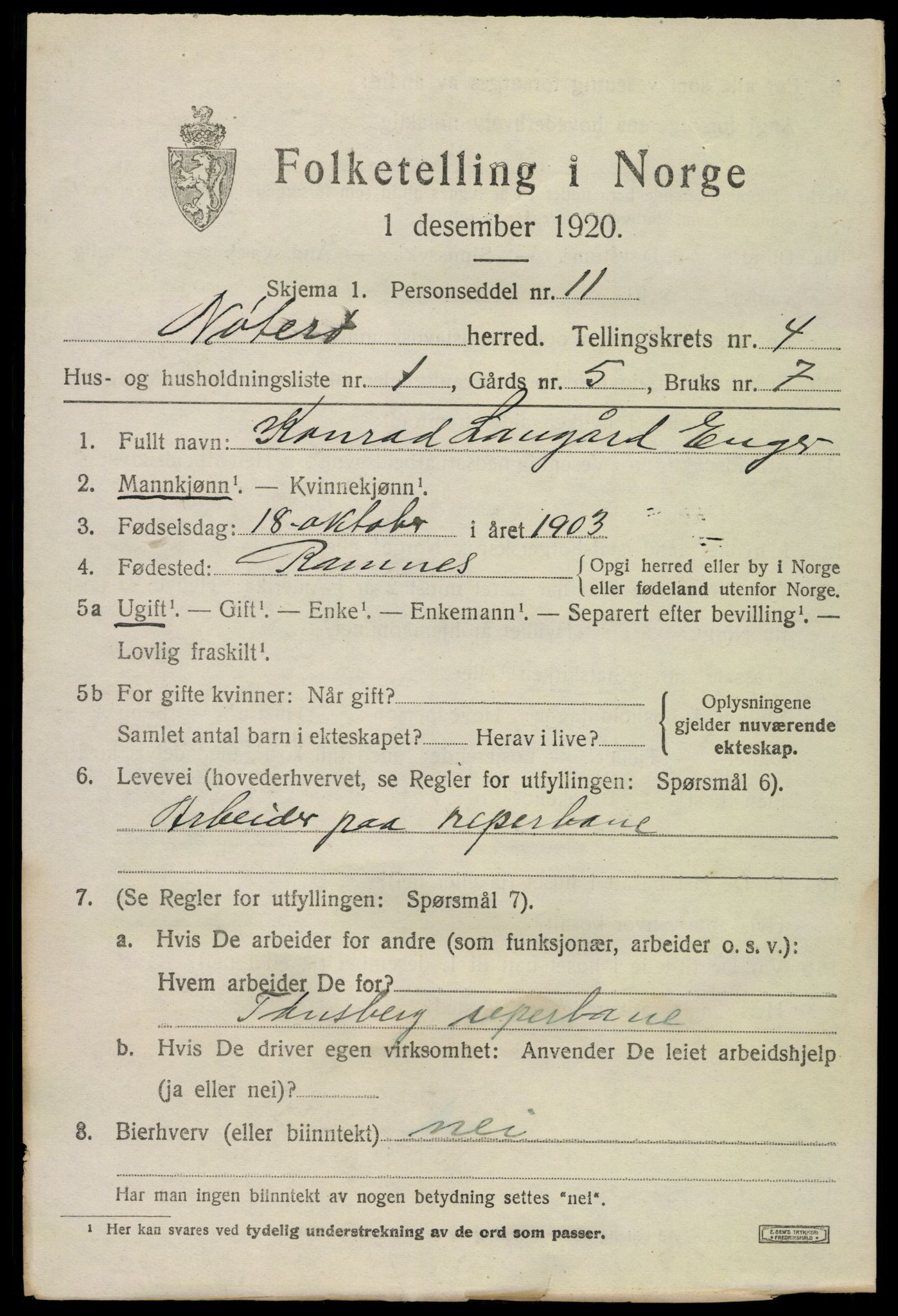 SAKO, 1920 census for Nøtterøy, 1920, p. 6679