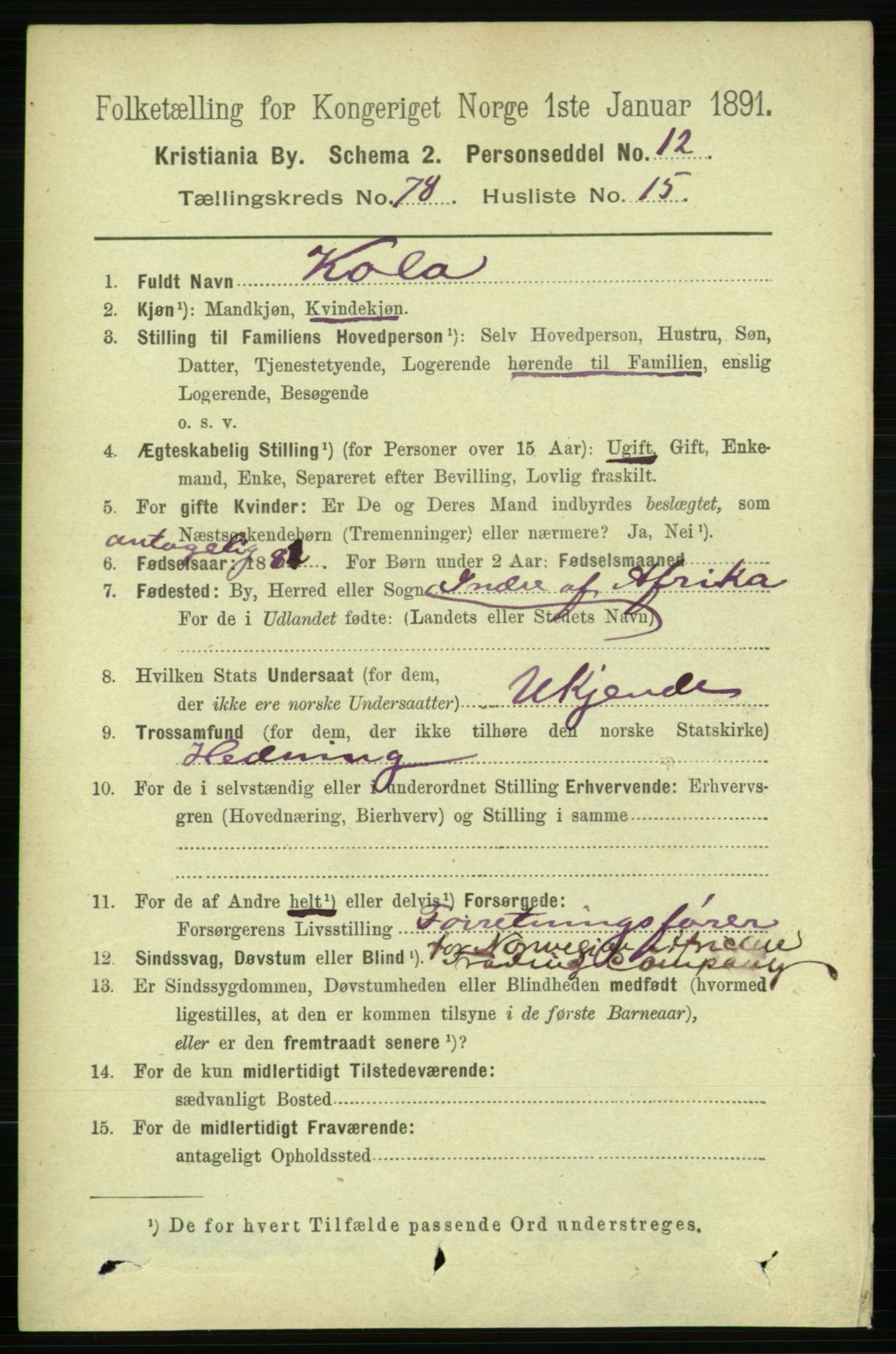 RA, 1891 census for 0301 Kristiania, 1891, p. 41070