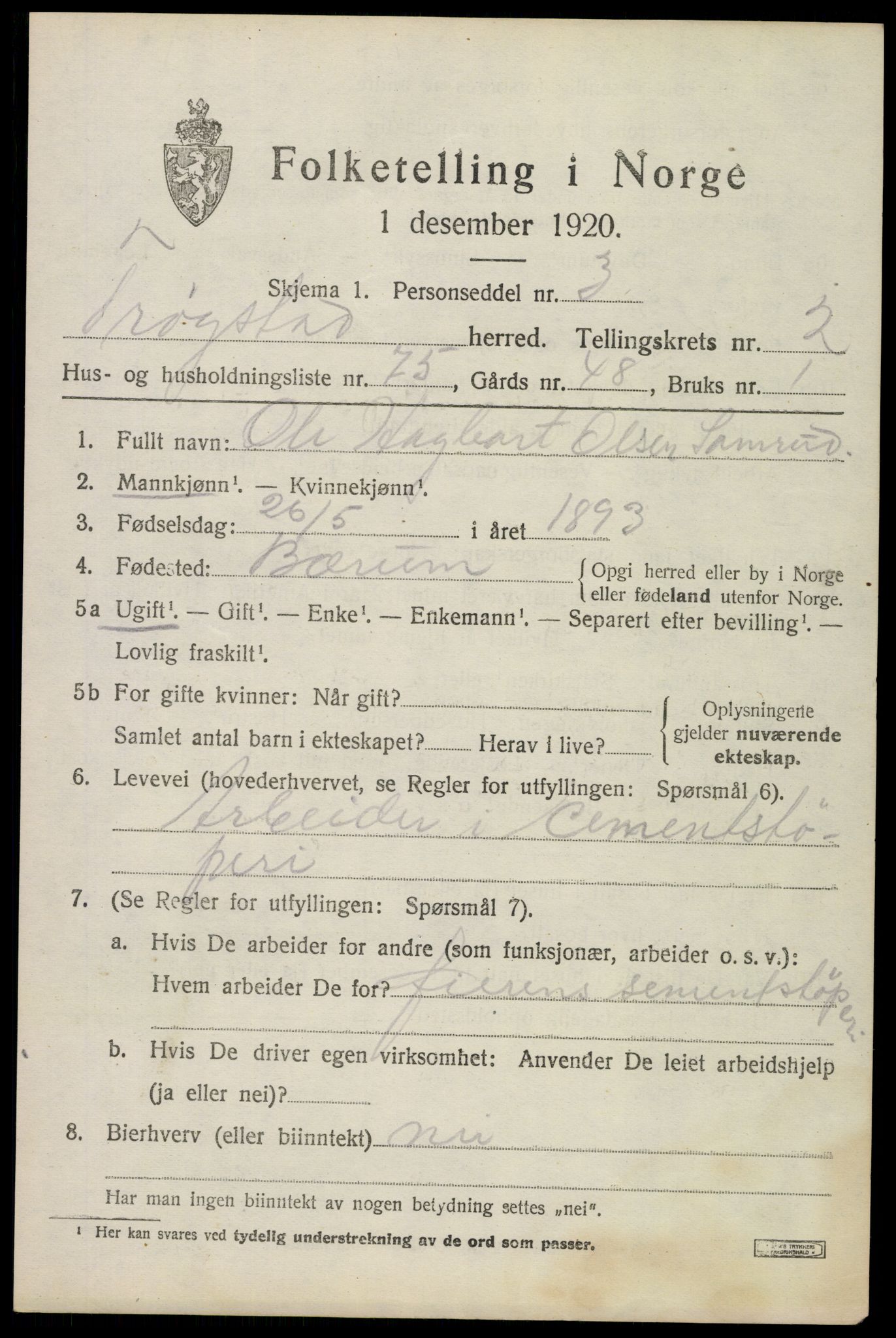 SAO, 1920 census for Trøgstad, 1920, p. 3118