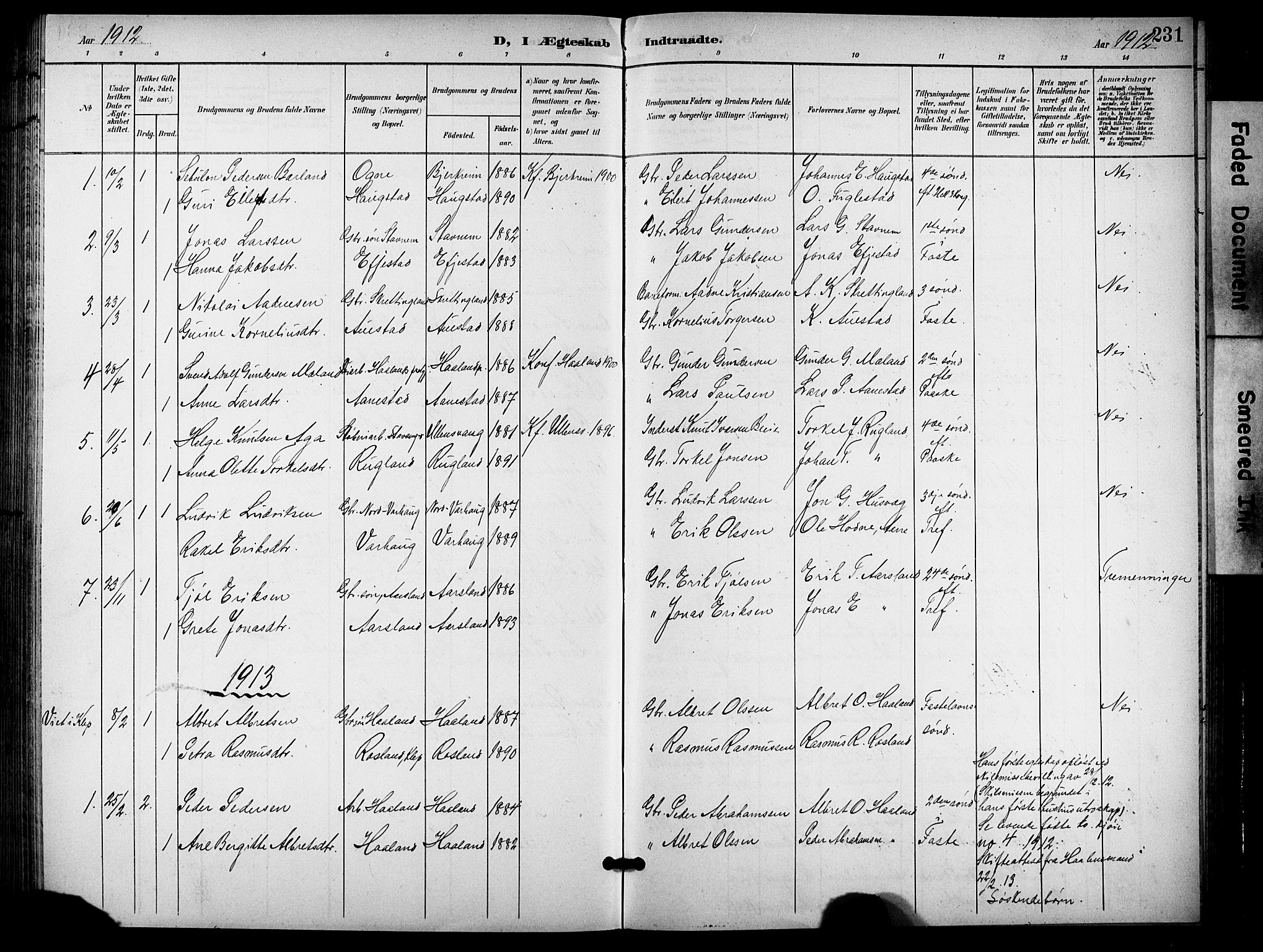 Hå sokneprestkontor, AV/SAST-A-101801/001/30BB/L0006: Parish register (copy) no. B 6, 1900-1924, p. 231