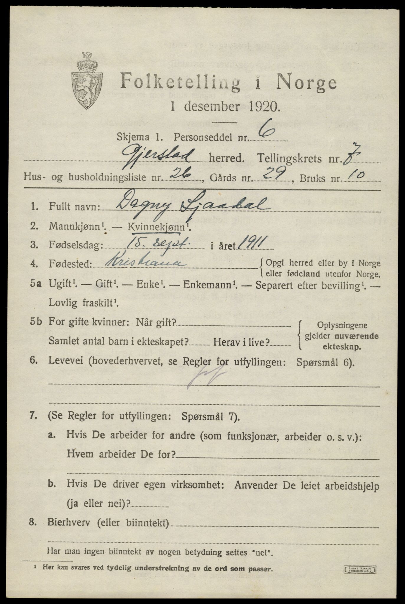 SAK, 1920 census for Gjerstad, 1920, p. 4863