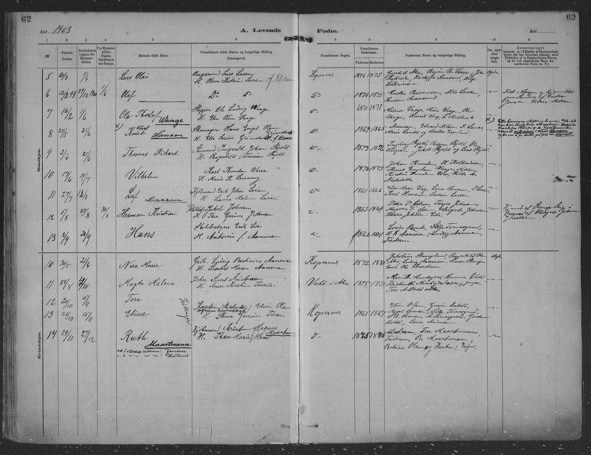 Kopervik sokneprestkontor, AV/SAST-A-101850/H/Ha/Haa/L0001: Parish register (official) no. A 1, 1880-1919, p. 62