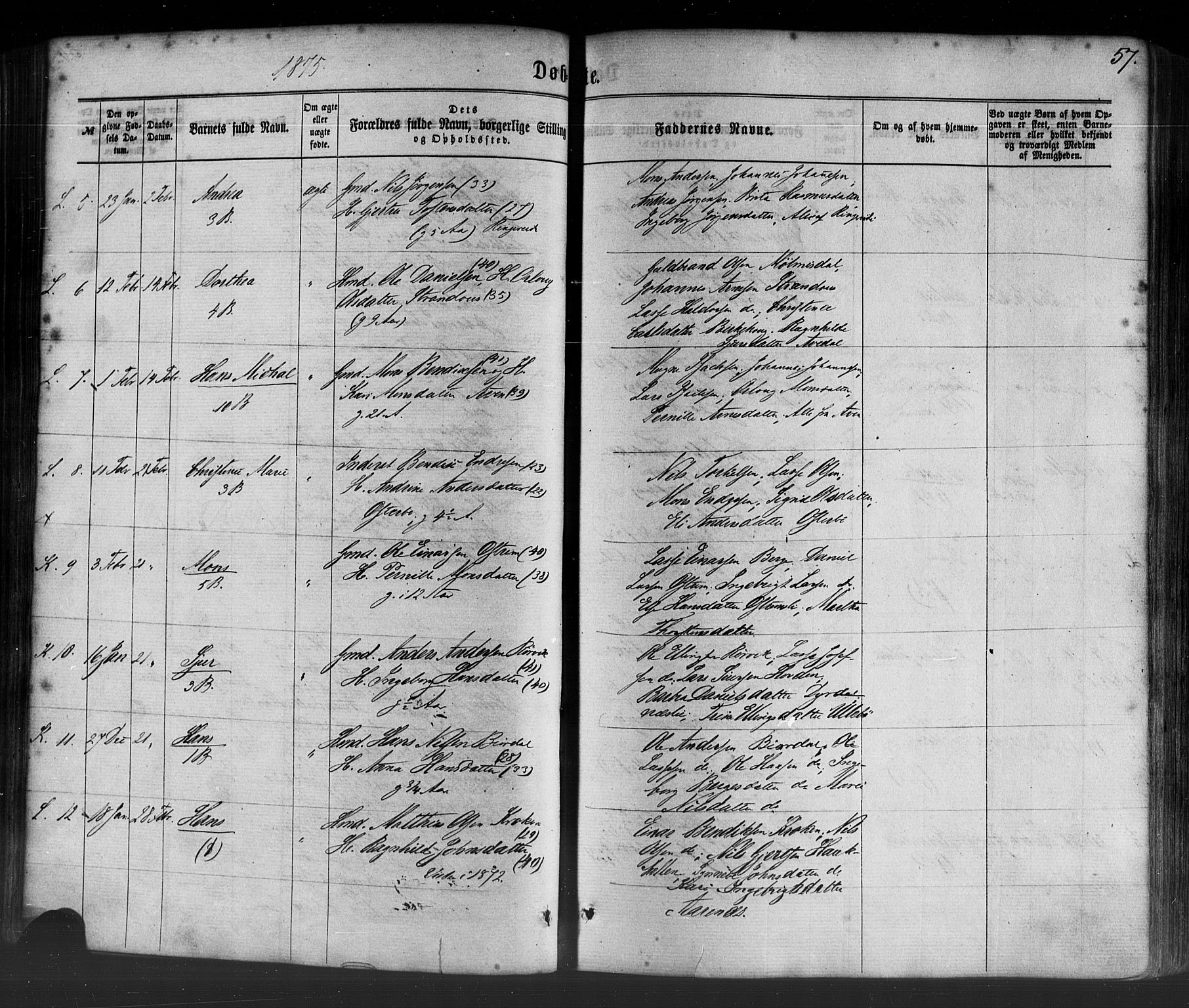 Lavik sokneprestembete, AV/SAB-A-80901: Parish register (official) no. A 4, 1864-1881, p. 57