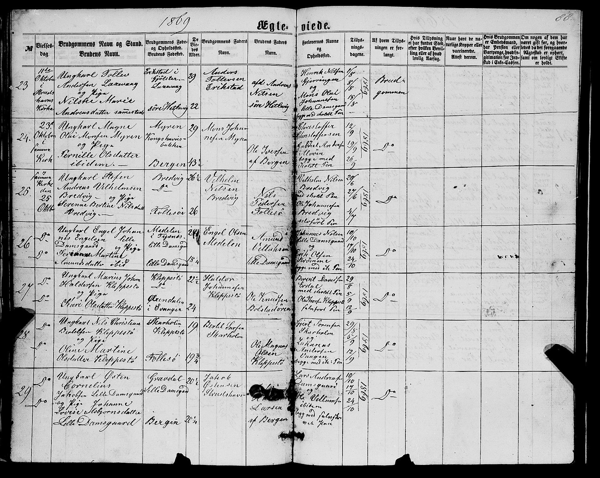 Askøy Sokneprestembete, AV/SAB-A-74101/H/Ha/Hab/Haba/L0006: Parish register (copy) no. A 6, 1861-1881, p. 88