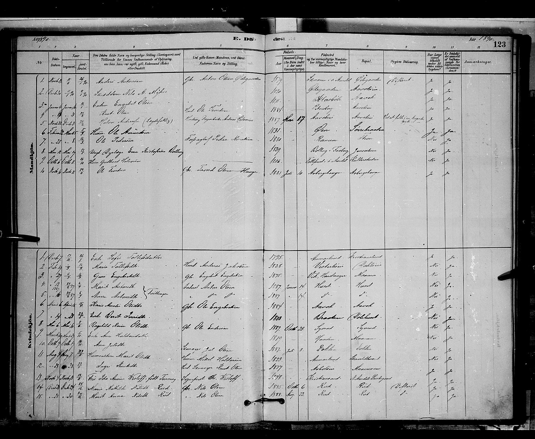 Nord-Aurdal prestekontor, SAH/PREST-132/H/Ha/Hab/L0006: Parish register (copy) no. 6, 1878-1892, p. 123