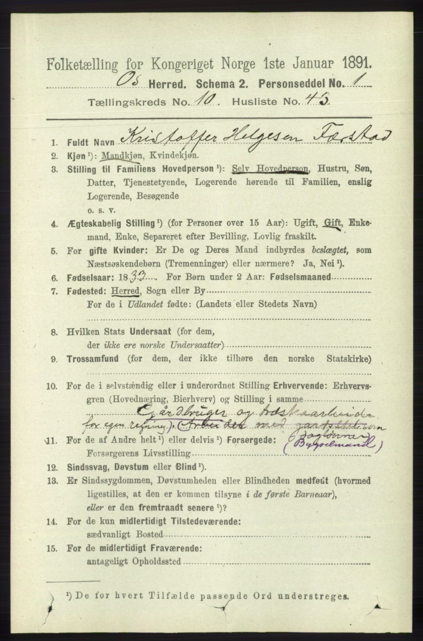 RA, 1891 census for 1243 Os, 1891, p. 2539