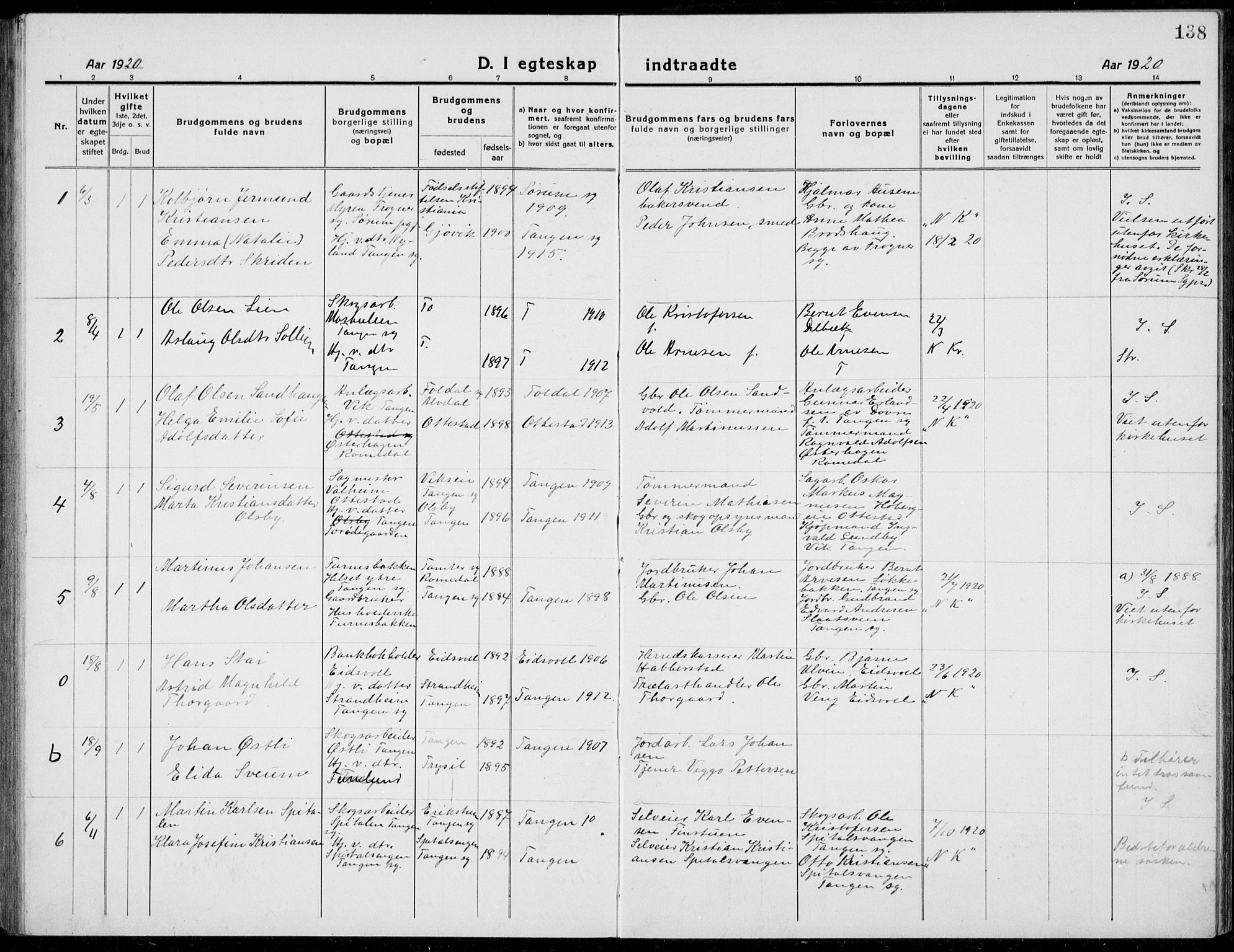 Stange prestekontor, AV/SAH-PREST-002/L/L0017: Parish register (copy) no. 17, 1918-1936, p. 138