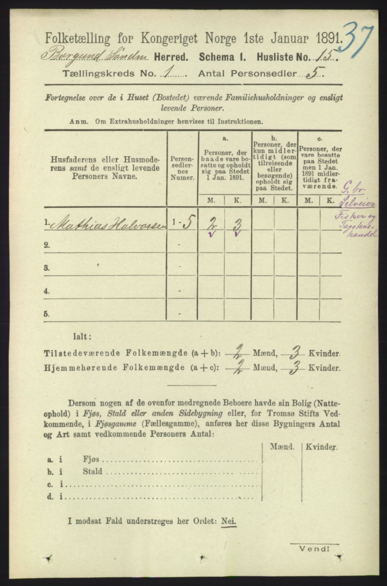 RA, 1891 census for 1531 Borgund, 1891, p. 75