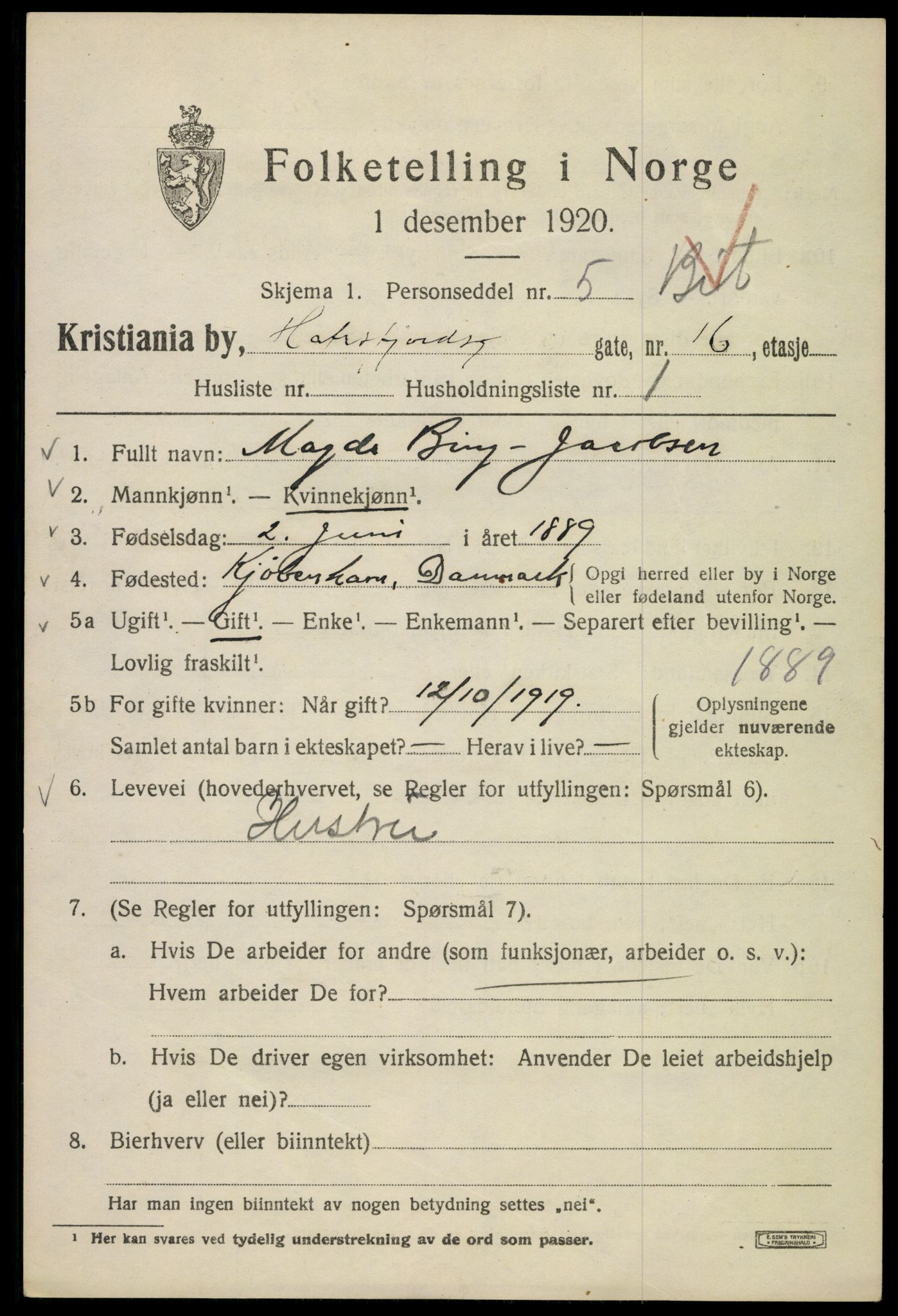 SAO, 1920 census for Kristiania, 1920, p. 266903