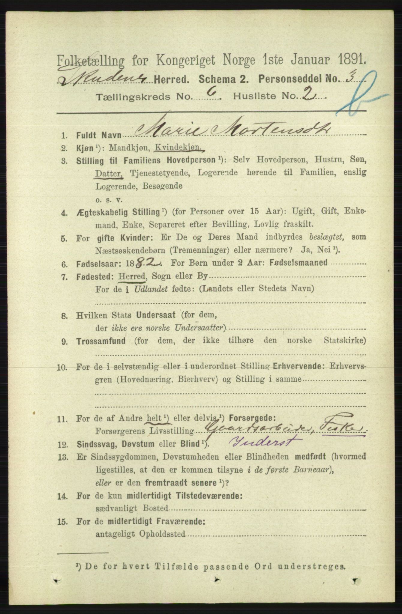 RA, 1891 census for 1150 Skudenes, 1891, p. 5599