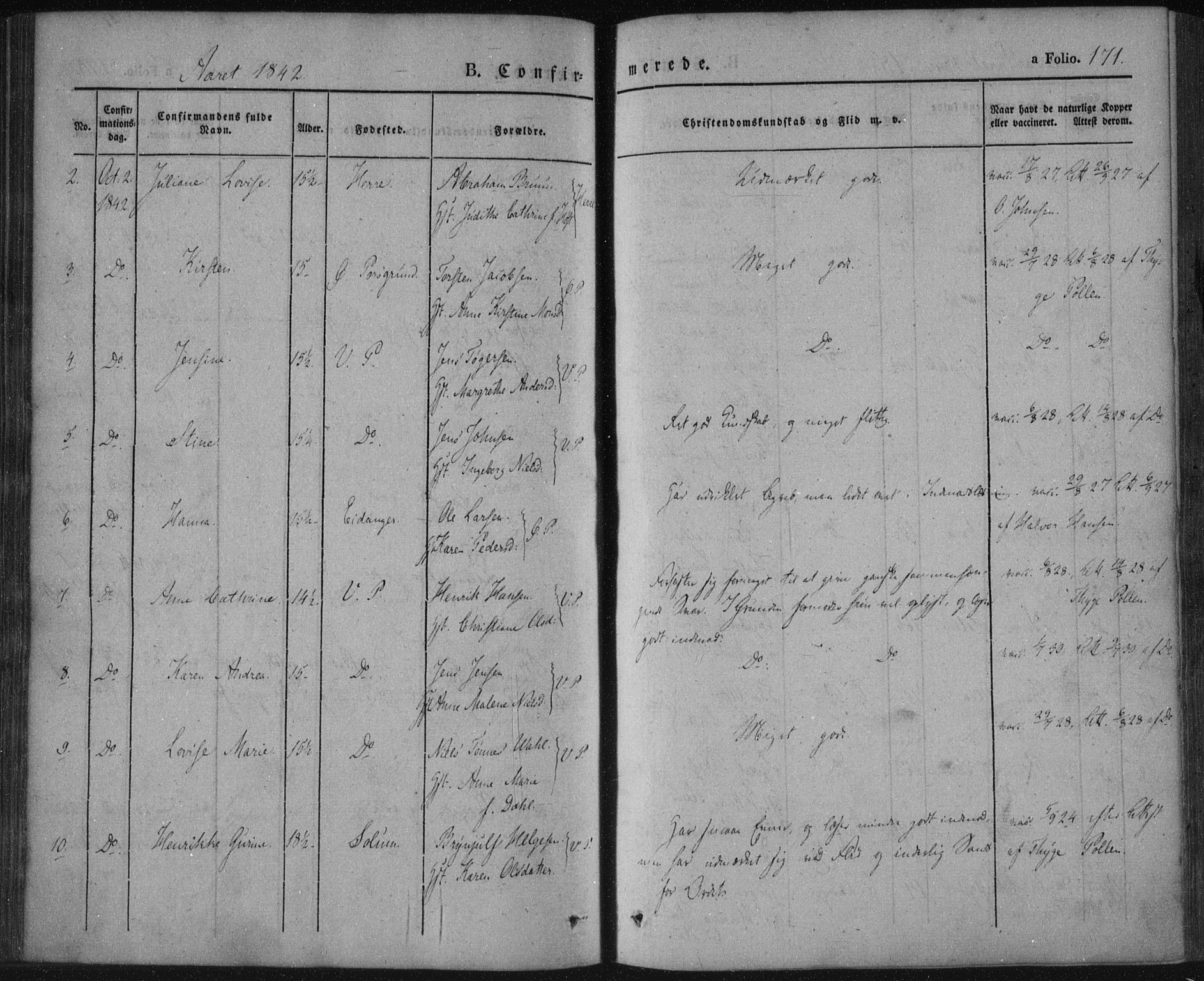 Porsgrunn kirkebøker , SAKO/A-104/F/Fa/L0006: Parish register (official) no. 6, 1841-1857, p. 171