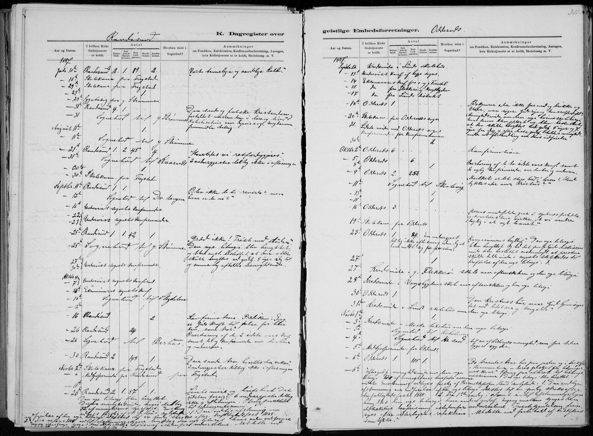 Oddernes sokneprestkontor, SAK/1111-0033/F/Fa/Faa/L0009: Parish register (official) no. A 9, 1884-1896, p. 311